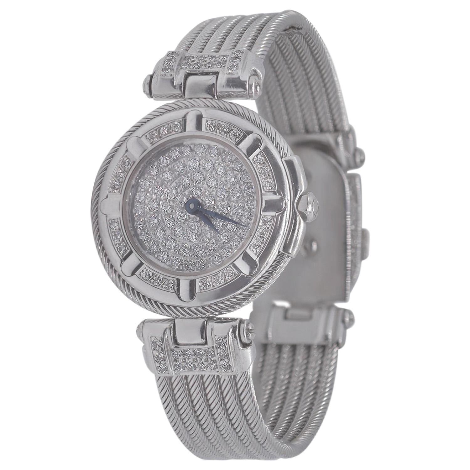 Philippe Charriol 18 Karat White Gold and Diamond Watch For Sale