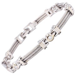 Philippe Charriol 18 Karat White Gold Diamond and Steel Line Bracelet