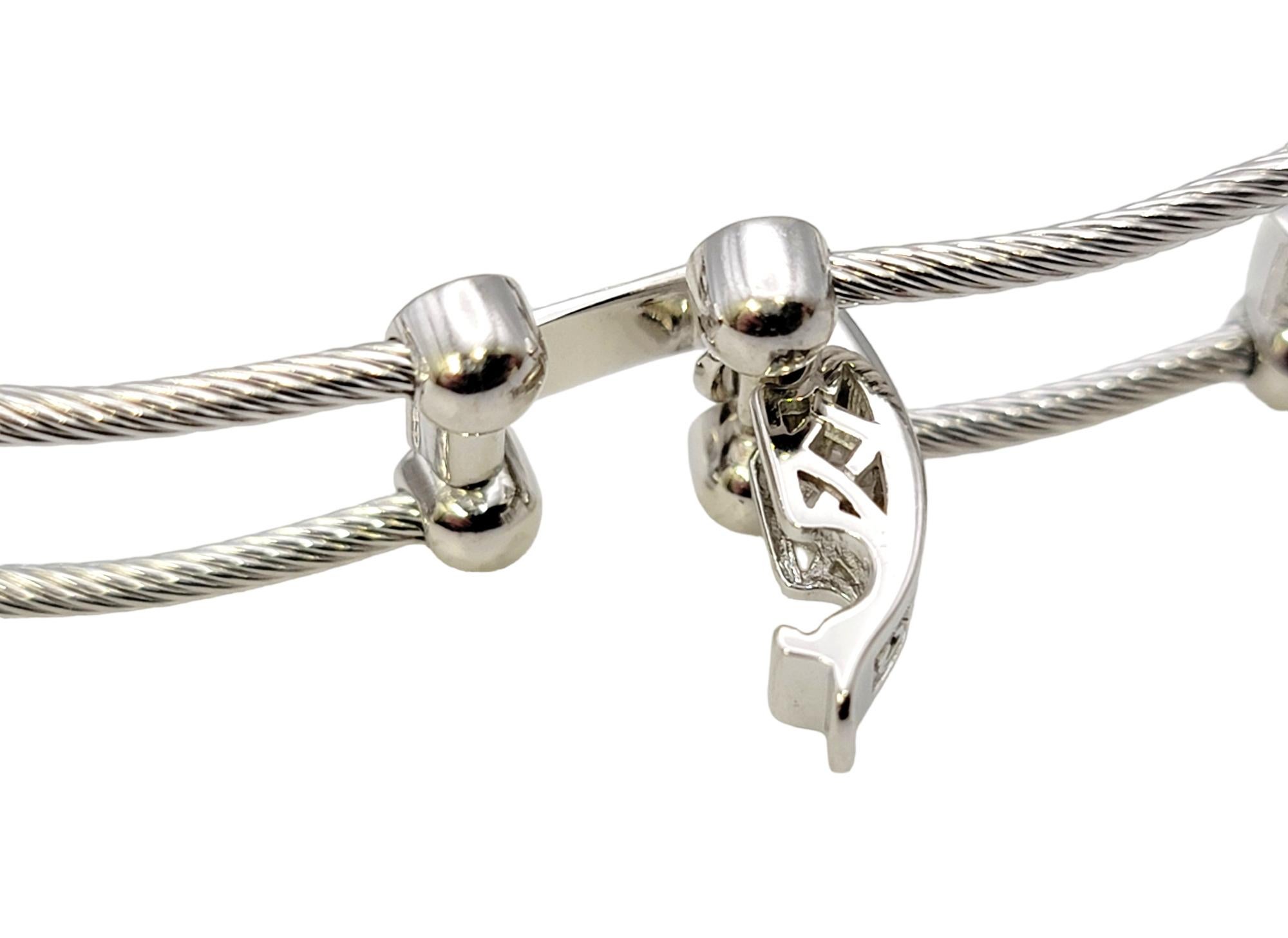 Women's Philippe Charriol 18 Karat White Gold Pave Diamond Bar Cable Link Bracelet For Sale
