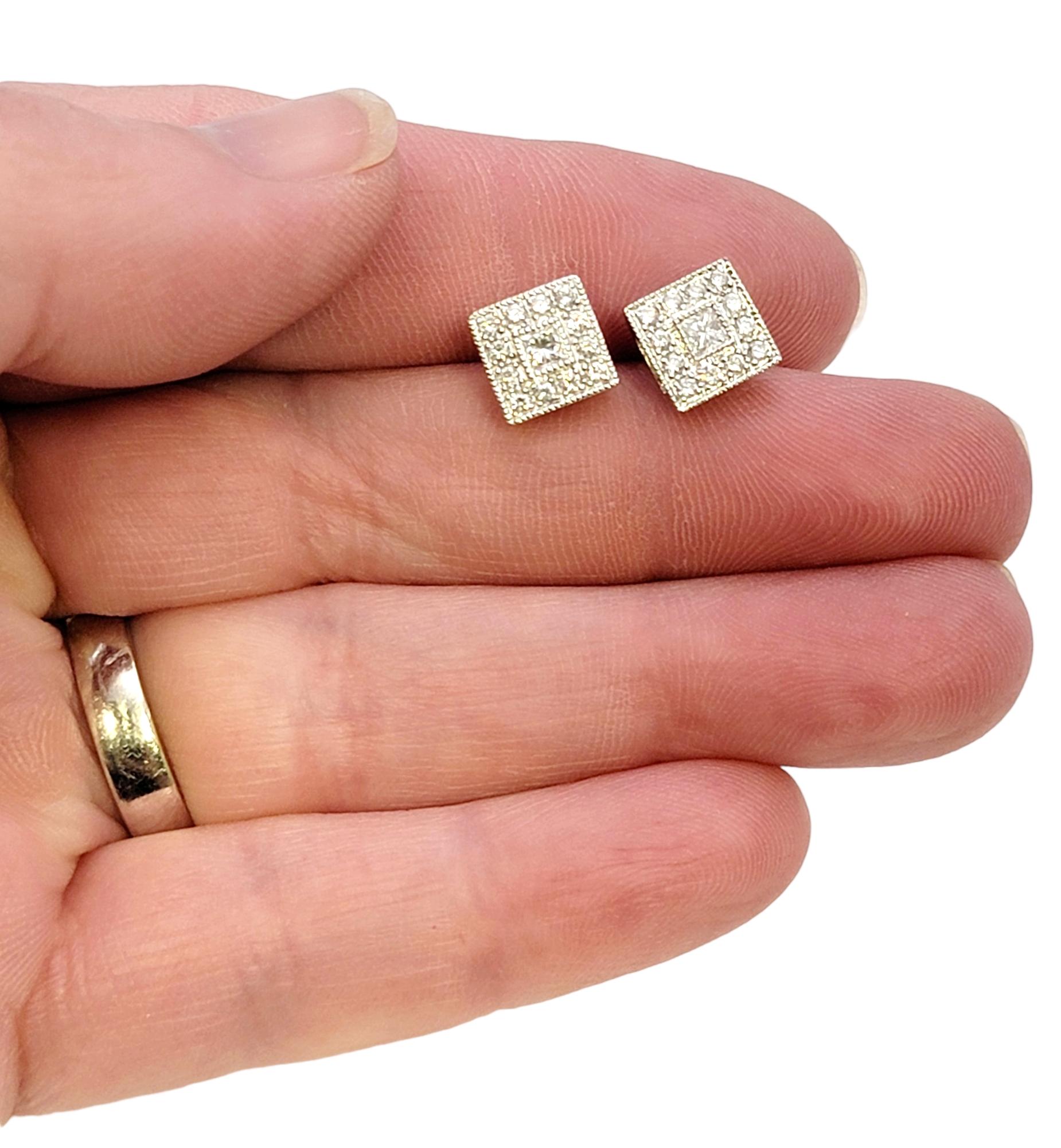 Philippe Charriol 18 Karat White Gold Princess Cut Diamond Square Stud Earrings 6