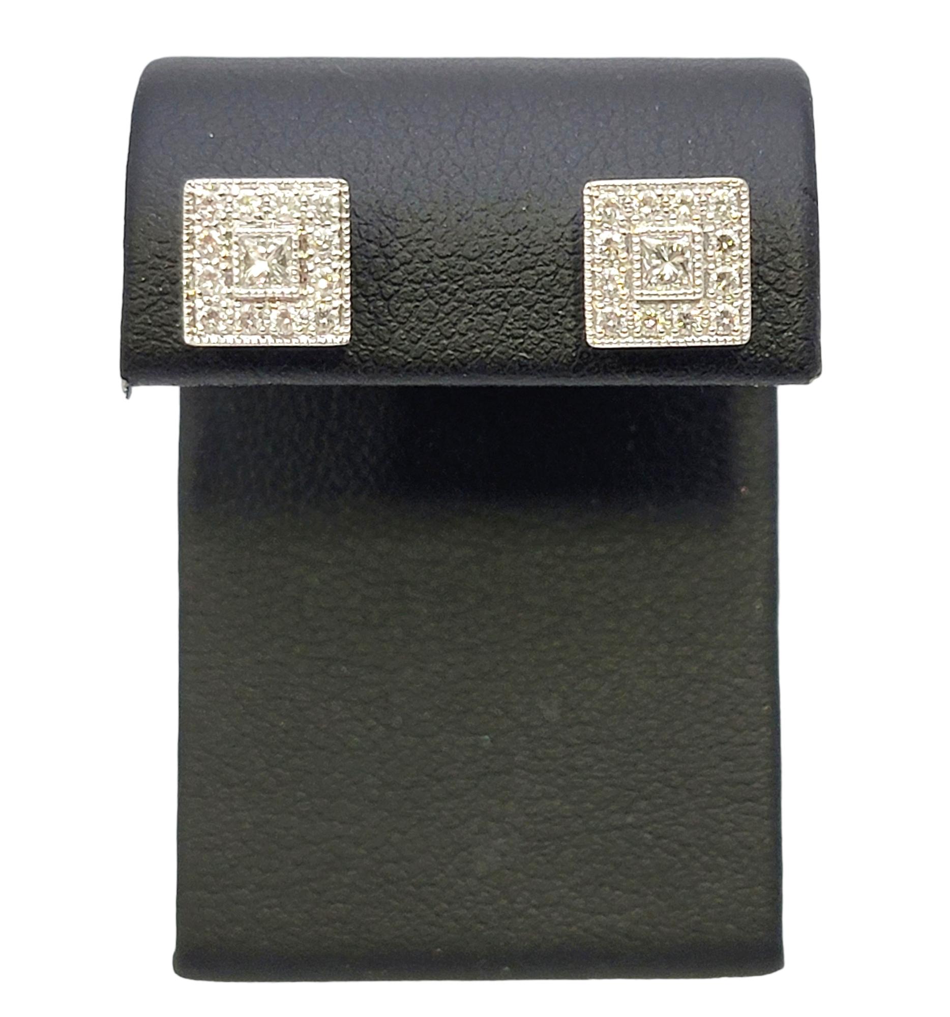 Philippe Charriol 18 Karat White Gold Princess Cut Diamond Square Stud Earrings 7