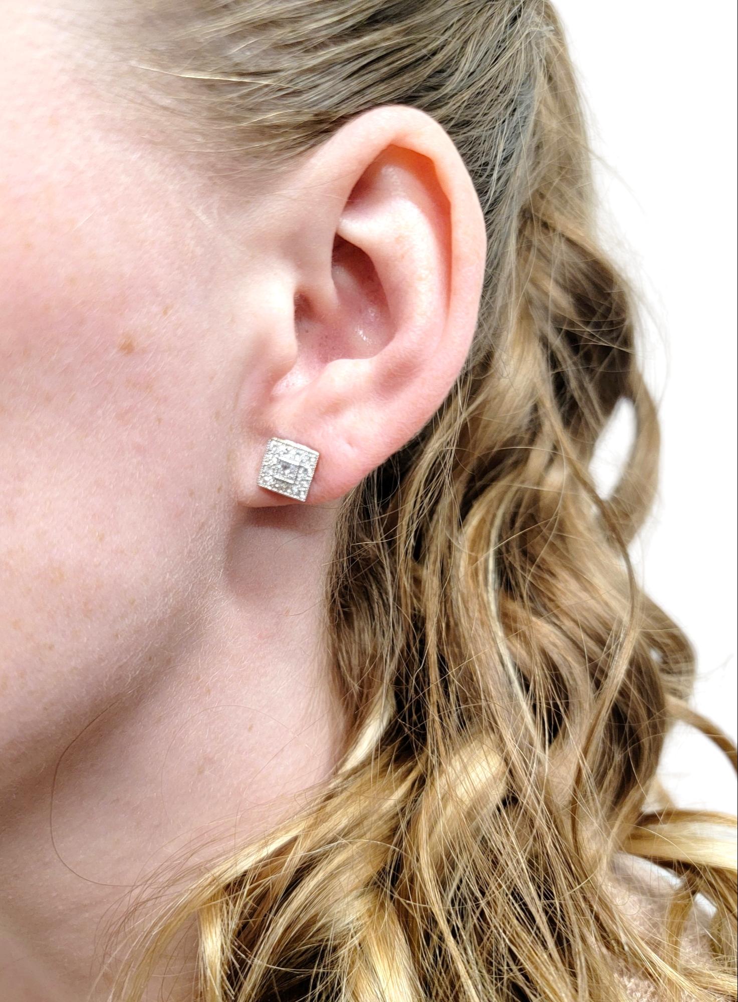 Philippe Charriol 18 Karat White Gold Princess Cut Diamond Square Stud Earrings 8