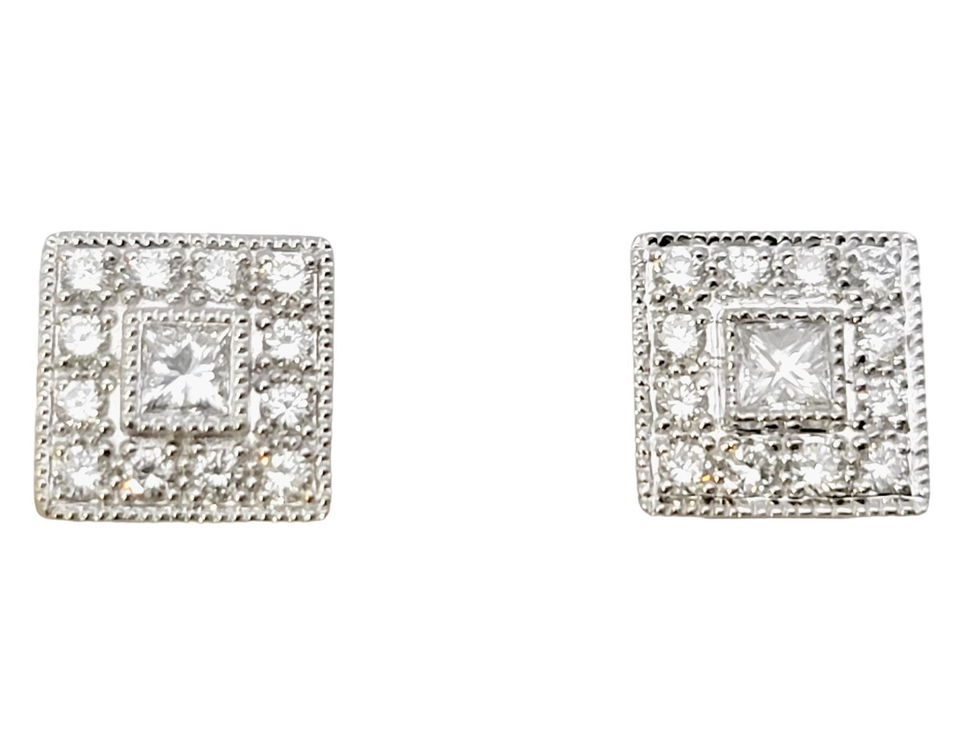 Contemporary pave diamond square stud earrings by Swiss designer, Philippe Charriol. Since its beginnings in 1983, the global prestige brand, Charriol, has created products which are uniquely designed and inherently different, using the cable design