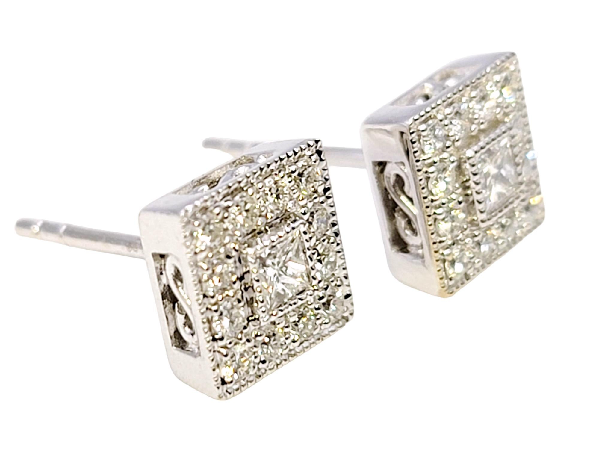Contemporary Philippe Charriol 18 Karat White Gold Princess Cut Diamond Square Stud Earrings
