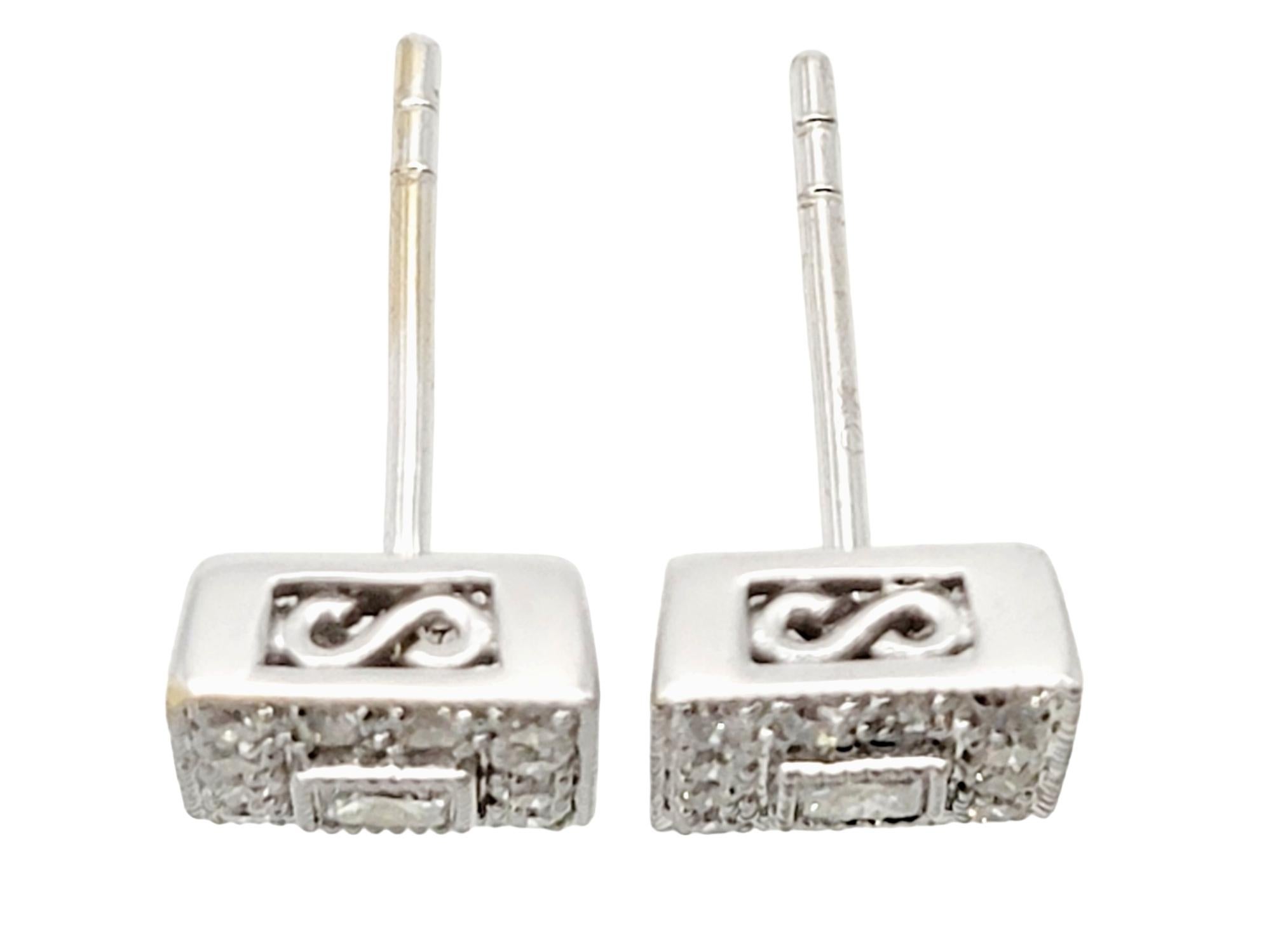 Philippe Charriol 18 Karat White Gold Princess Cut Diamond Square Stud Earrings In Good Condition In Scottsdale, AZ