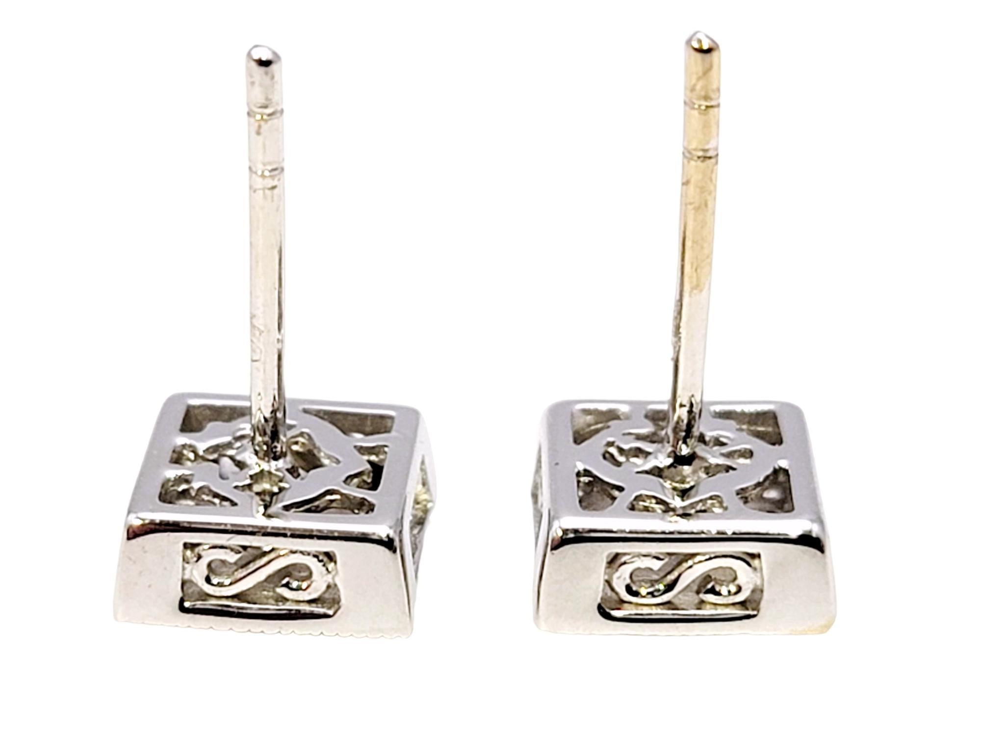 Women's or Men's Philippe Charriol 18 Karat White Gold Princess Cut Diamond Square Stud Earrings