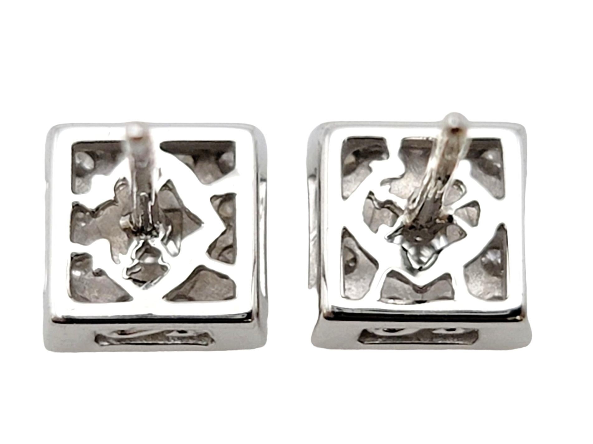 Philippe Charriol 18 Karat White Gold Princess Cut Diamond Square Stud Earrings 1