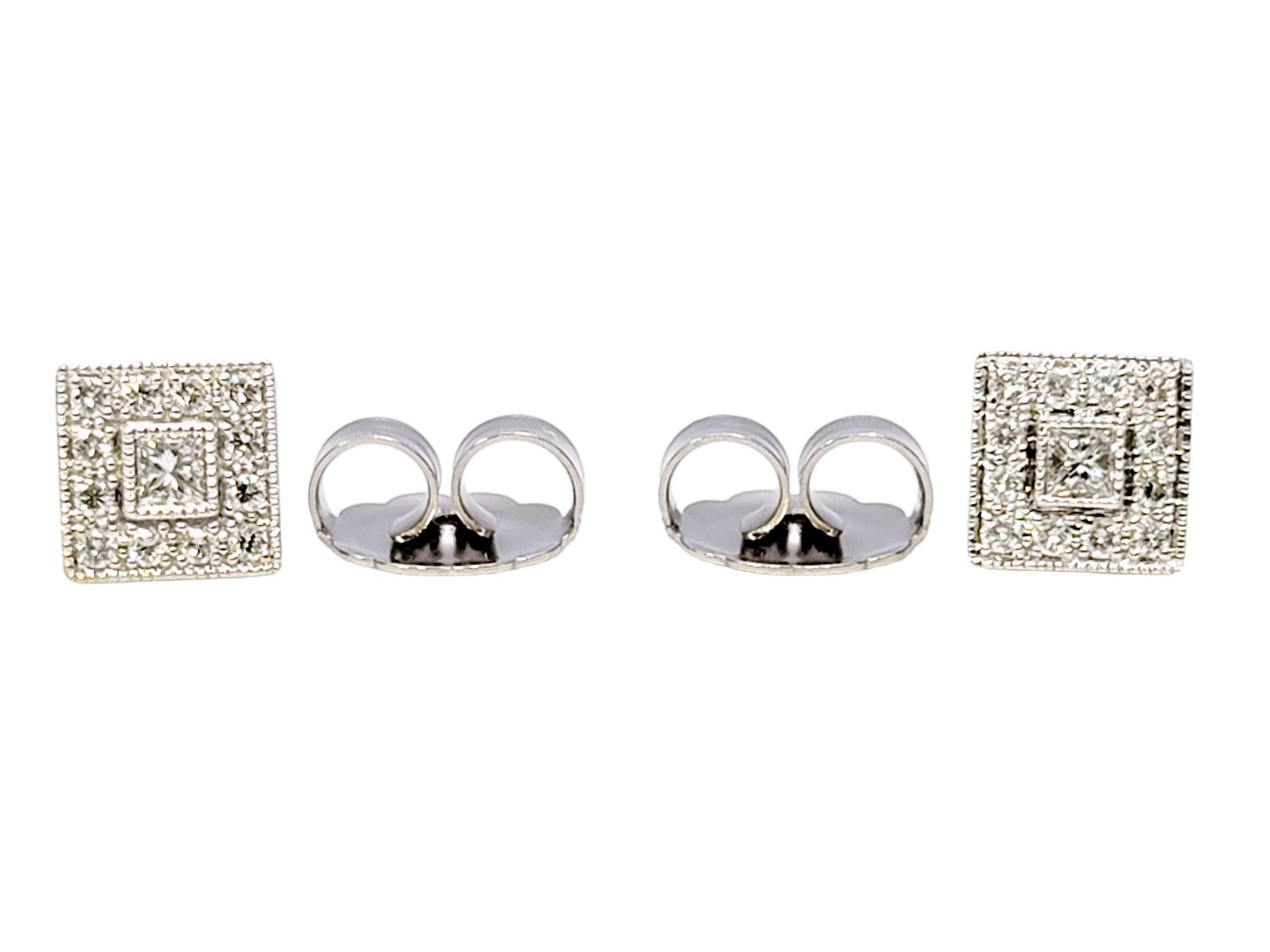 Philippe Charriol 18 Karat White Gold Princess Cut Diamond Square Stud Earrings 2