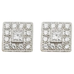 Used Philippe Charriol 18 Karat White Gold Princess Cut Diamond Square Stud Earrings