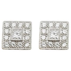 Philippe Charriol Clous d'oreilles carrés en or blanc 18 carats avec diamants taille princesse