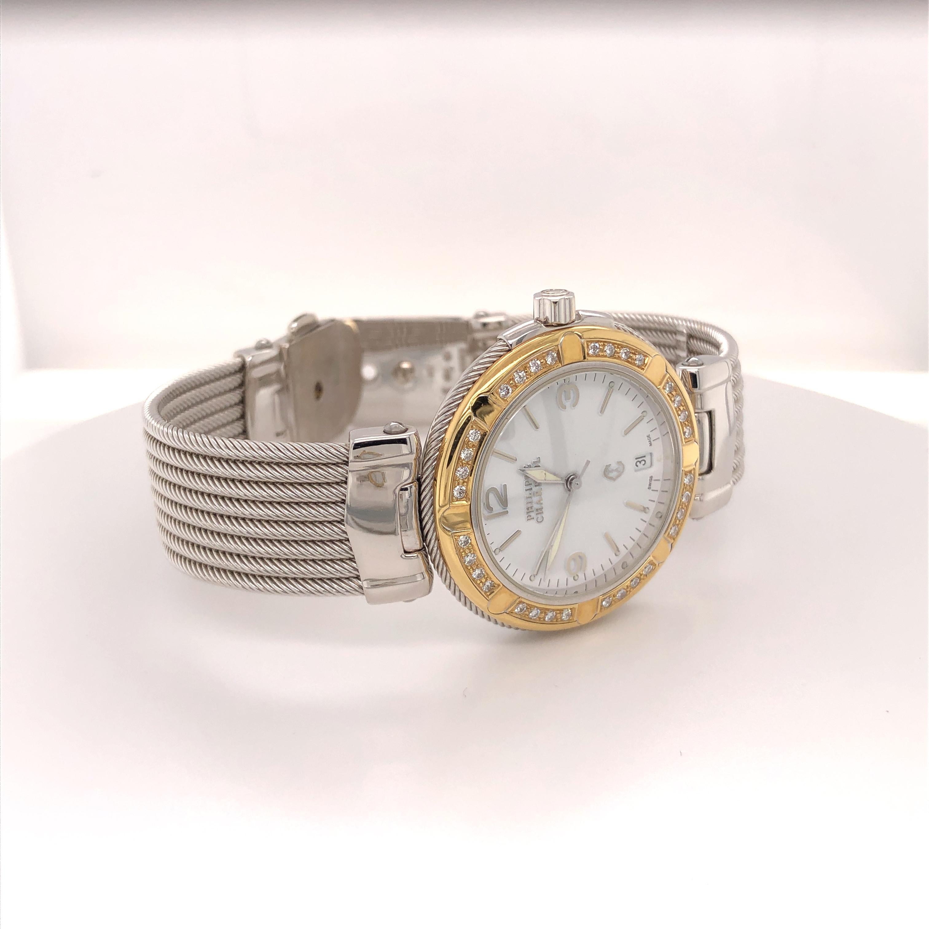 Round Cut Philippe Charriol 18 Karat Yellow and White Gold and Diamond Watch For Sale