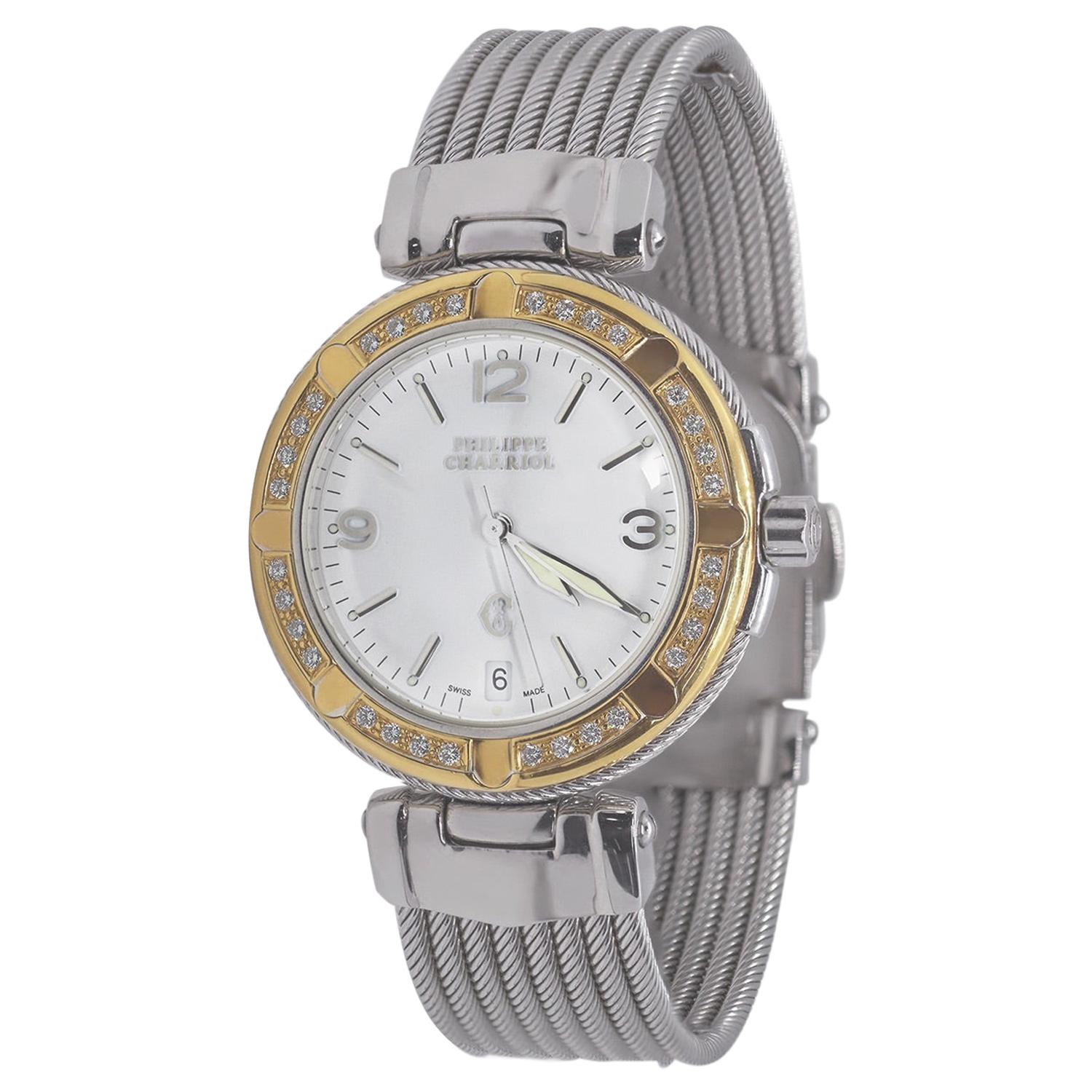 Philippe Charriol Montre en or jaune et blanc 18 carats et diamants en vente