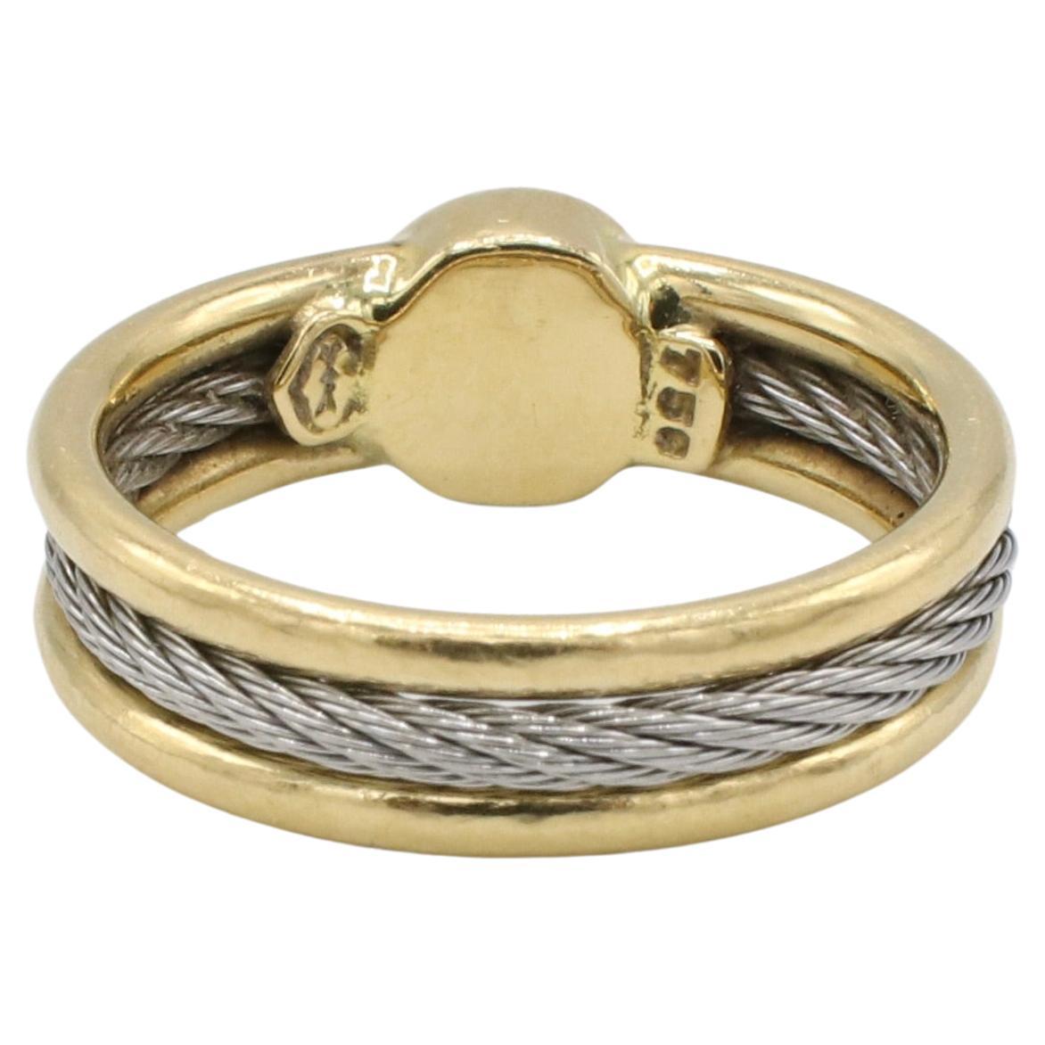 Round Cut Philippe Charriol 18 Karat Yellow Gold & Steel Cable Amethyst Purple Ring For Sale