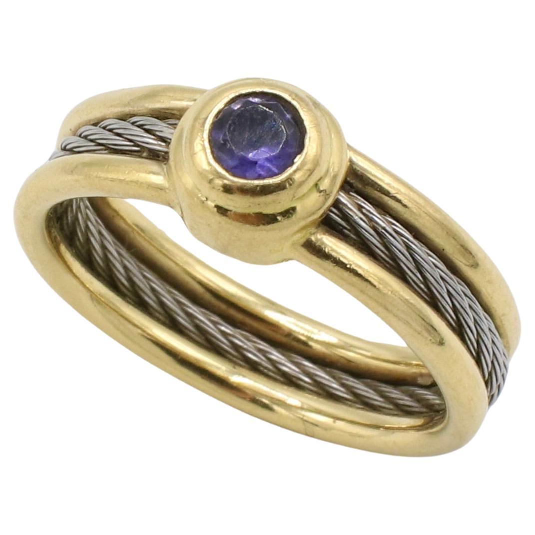 Anillo Philippe Charriol de oro amarillo de 18 quilates y acero con cable de amatista púrpura