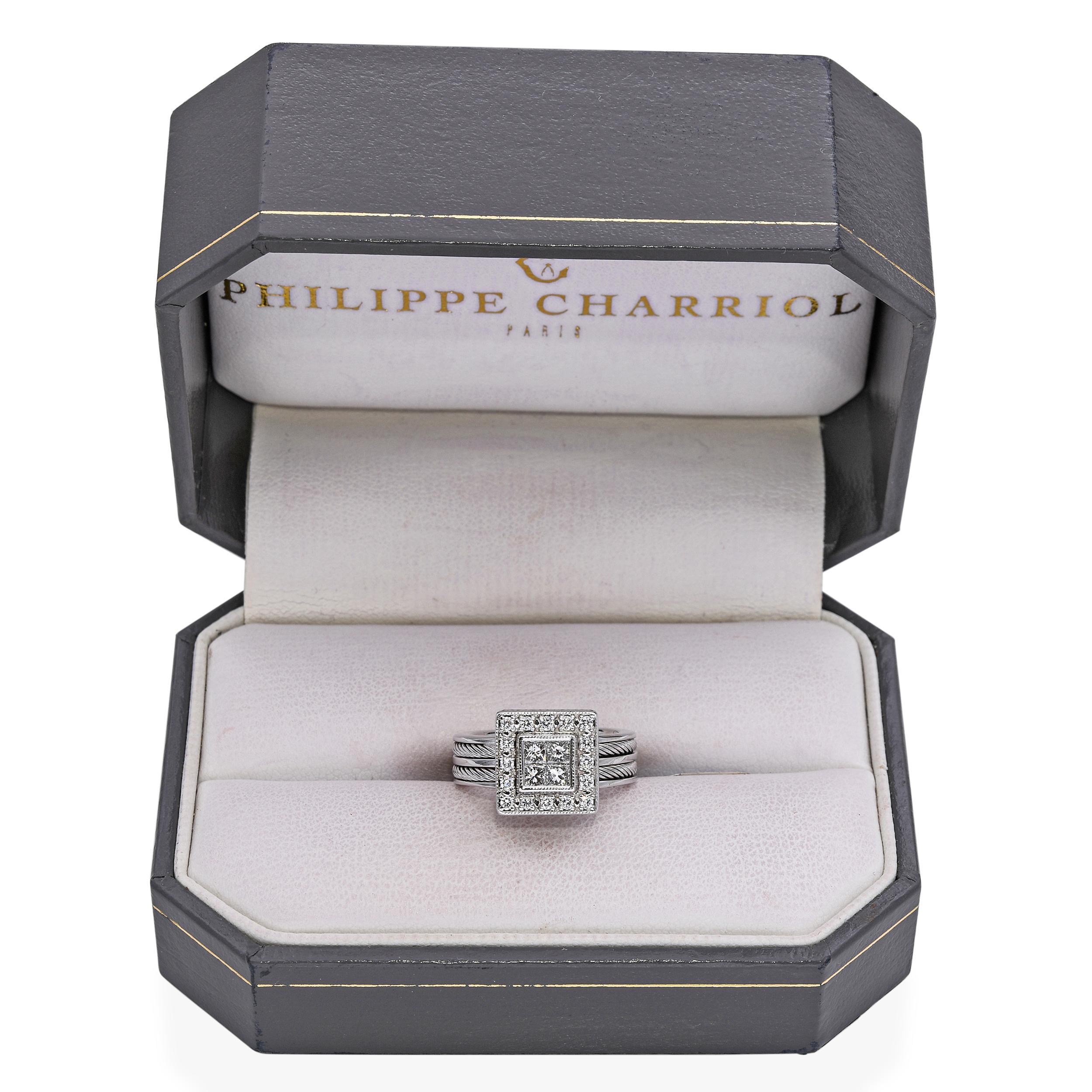 Philippe Charriol Bague en or blanc 18k avec diamants Bon état - En vente à New York, NY