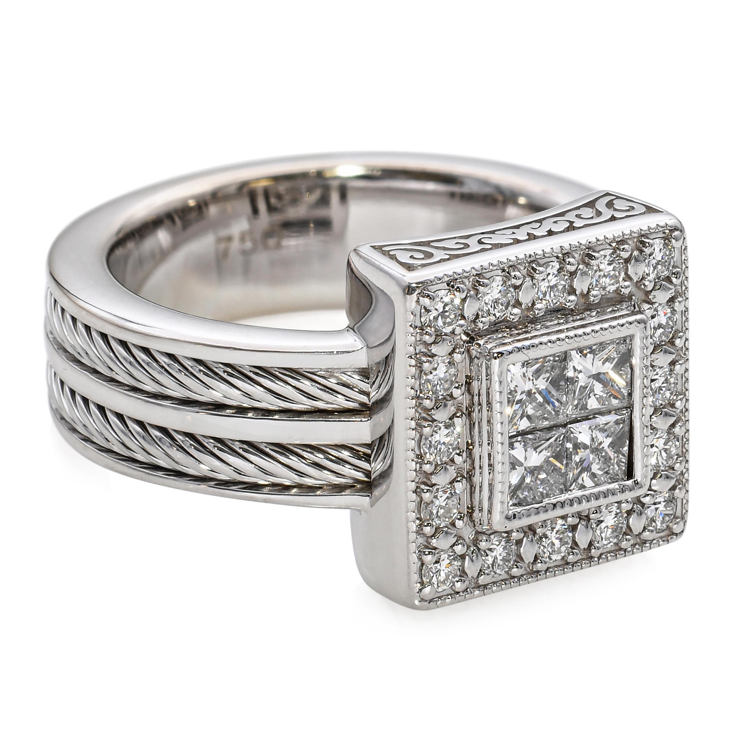 Philippe Charriol Bague en or blanc 18k avec diamants en vente 2