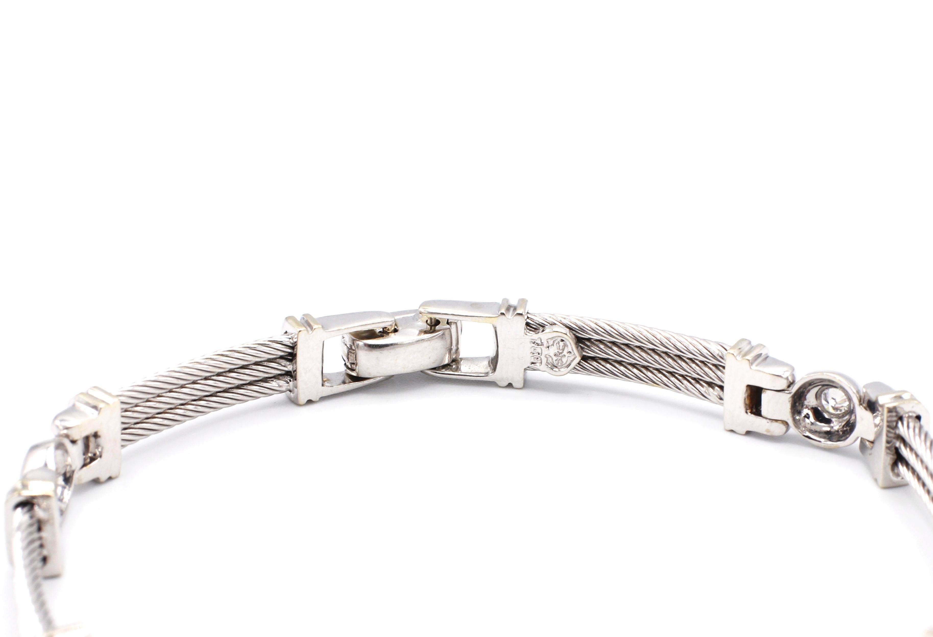 Modern Philippe Charriol 18 Karat White Gold Diamond and Steel Line Bracelet