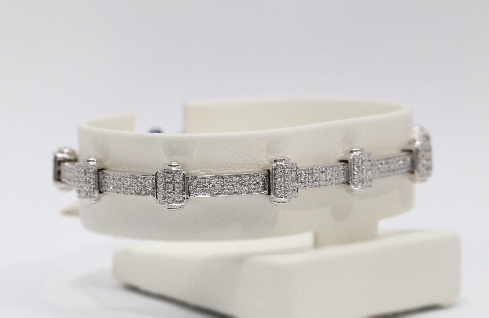 Round Cut Philippe Charriol 18K White Gold Pave Diamond Bracelet 7.5