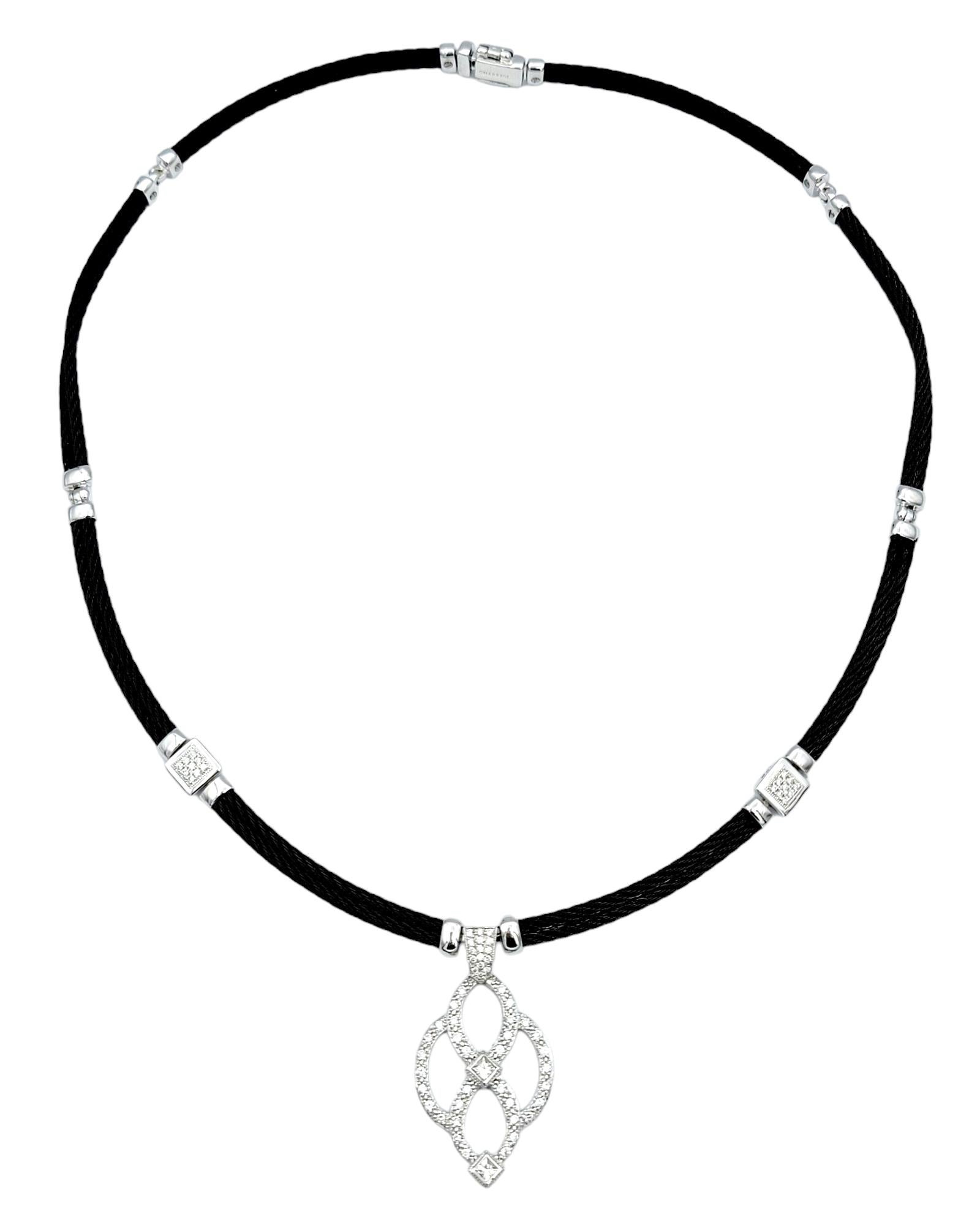 Philippe Charriol Celtic Noir Diamond Station Necklace in White Gold and Steel For Sale 3