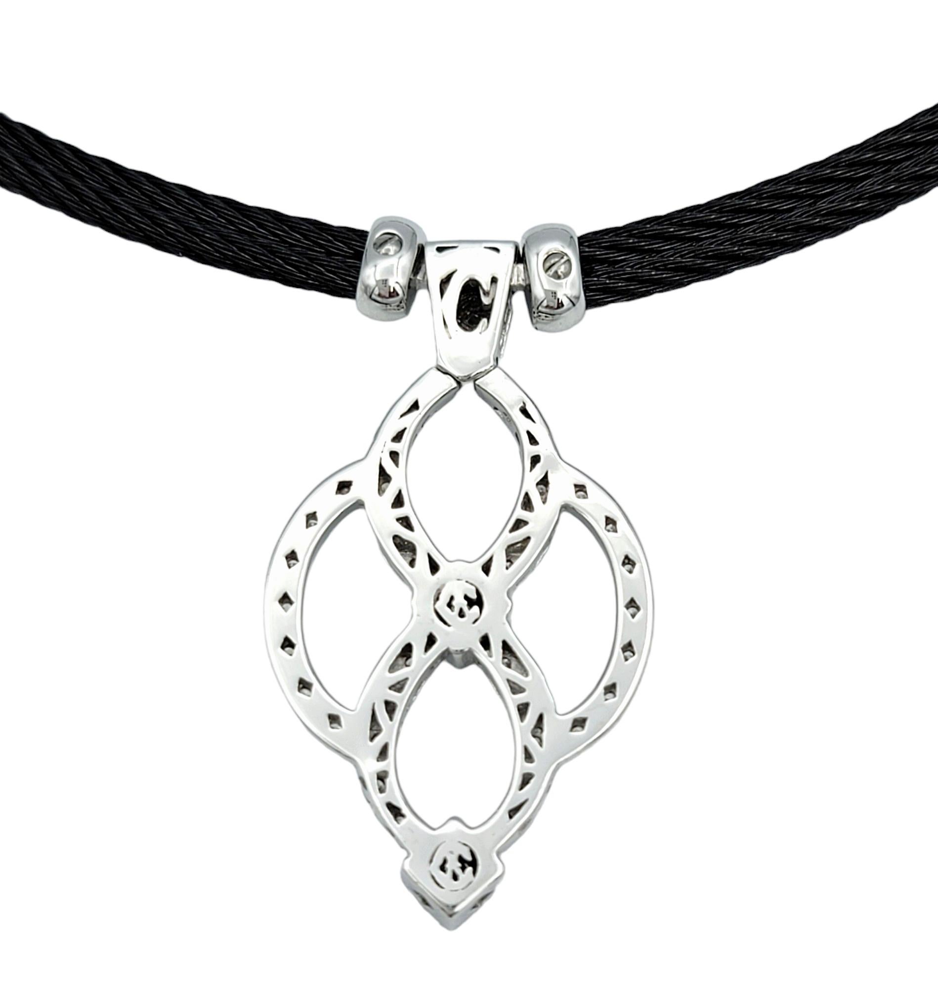 Philippe Charriol Celtic Noir Diamond Station Necklace in White Gold and Steel In Good Condition For Sale In Scottsdale, AZ