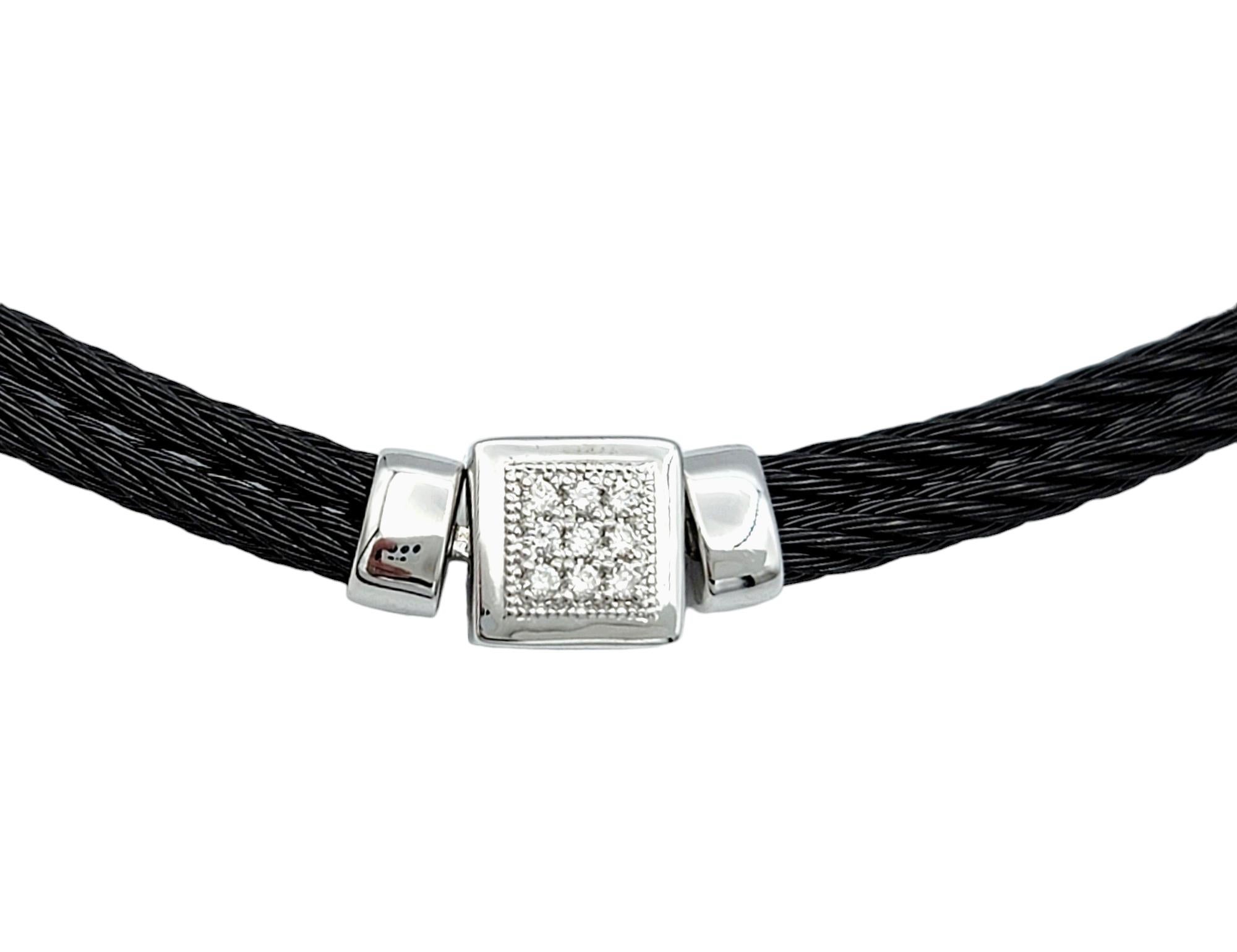 Women's Philippe Charriol Celtic Noir Diamond Station Necklace in White Gold and Steel For Sale