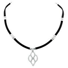 Philippe Charriol Celtic Noir Diamond Station Necklace in White Gold and Steel