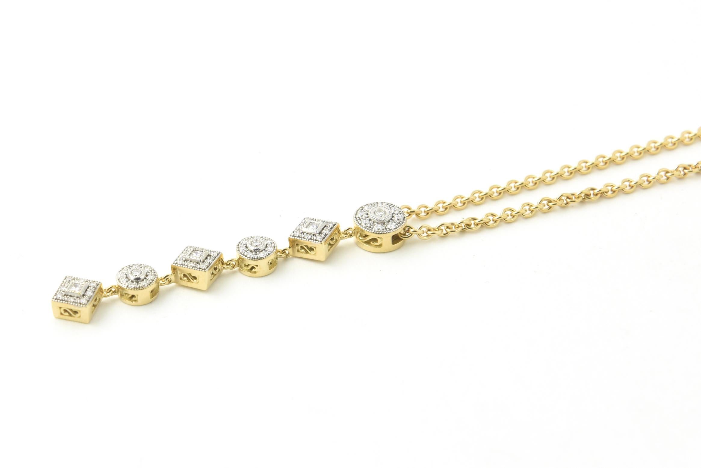 Round Cut Philippe Charriol Diamond Dangle Yellow Gold Necklace For Sale