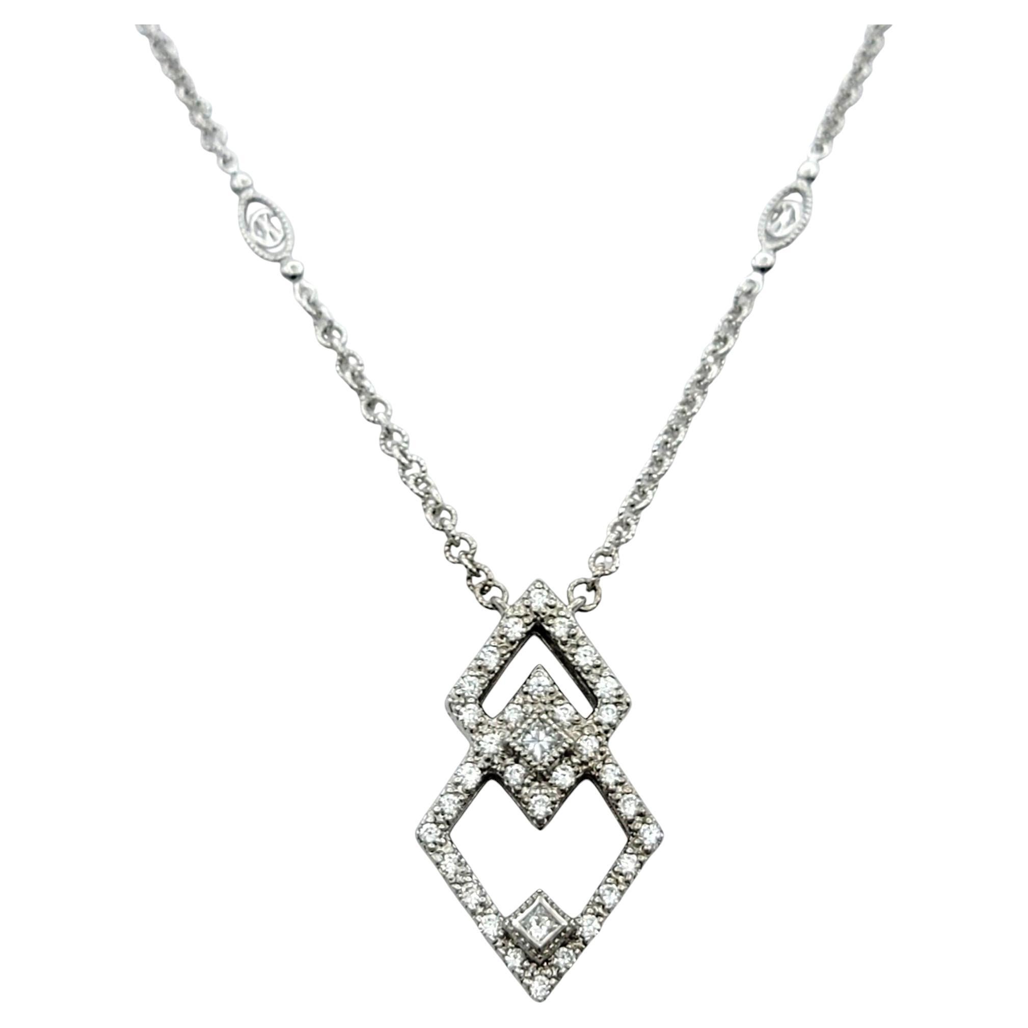 Philippe Charriol Diamond Open Geometric Pendant Necklace in 18 Karat White Gold