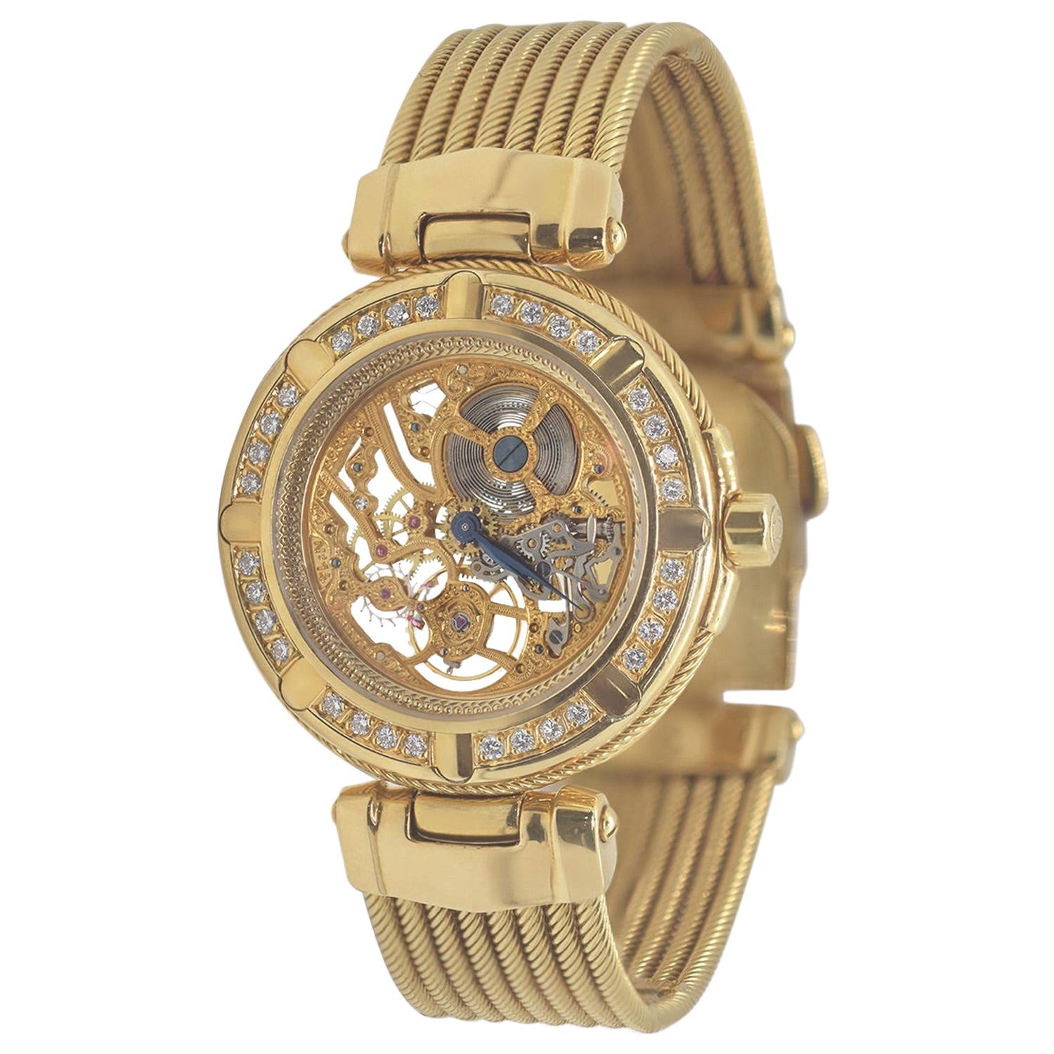 Philippe Charriol Fine Diamond and Gold Celtic Skeleton Wristwatch, circa 2000 For Sale