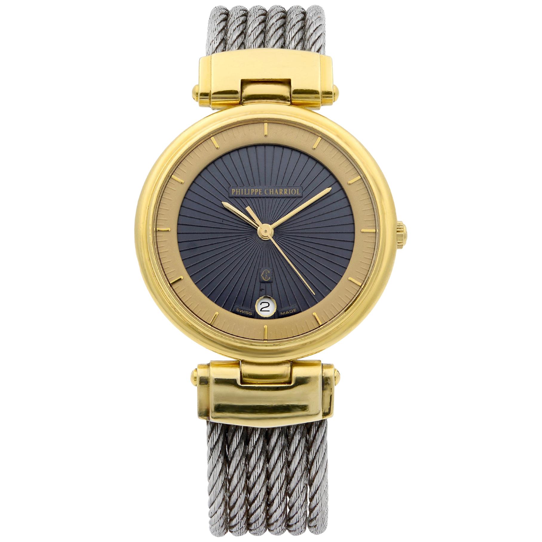 Philippe Charriol Gold-Plated Steel Blue Dial Quartz Ladies Watch 64.95.0922