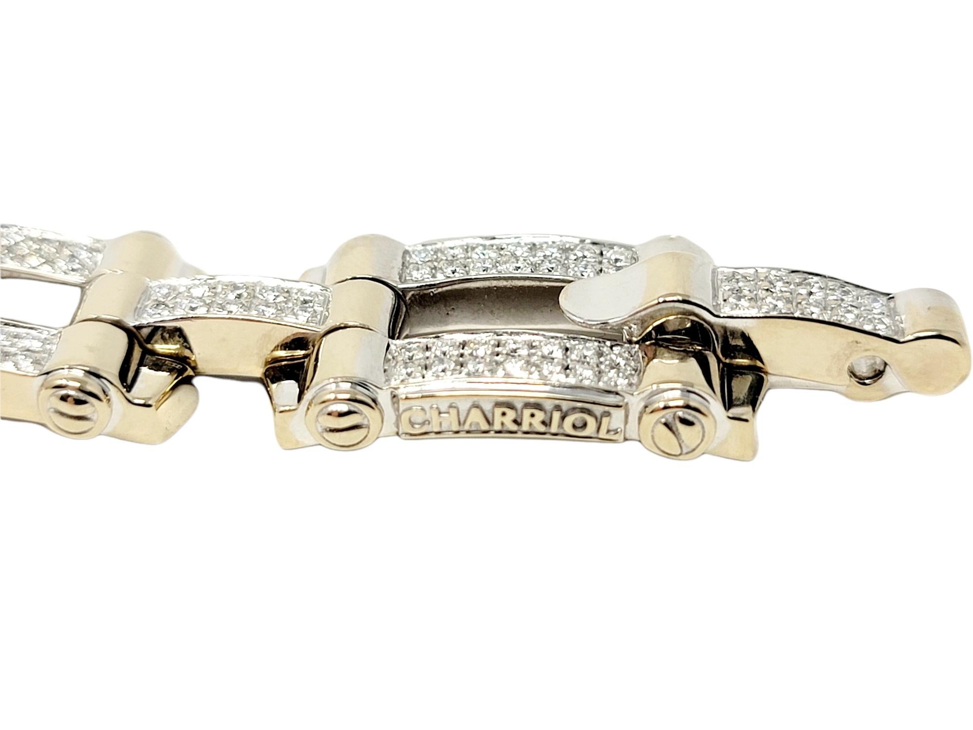 Philippe Charriol Pave Diamond Screw Link Bracelet in 18 Karat White Gold For Sale 4
