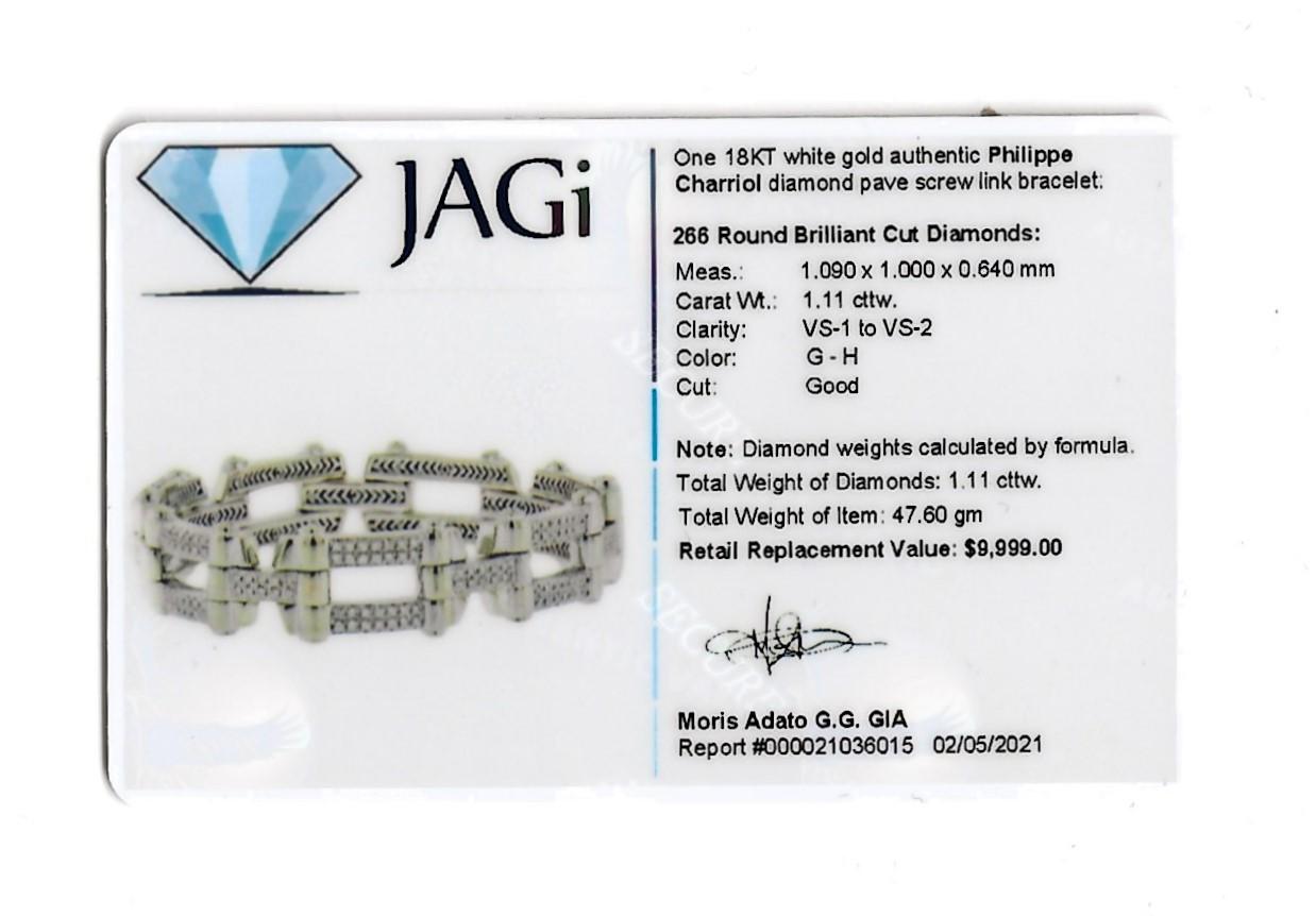 Philippe Charriol Pave Diamond Screw Link Bracelet in 18 Karat White Gold For Sale 5