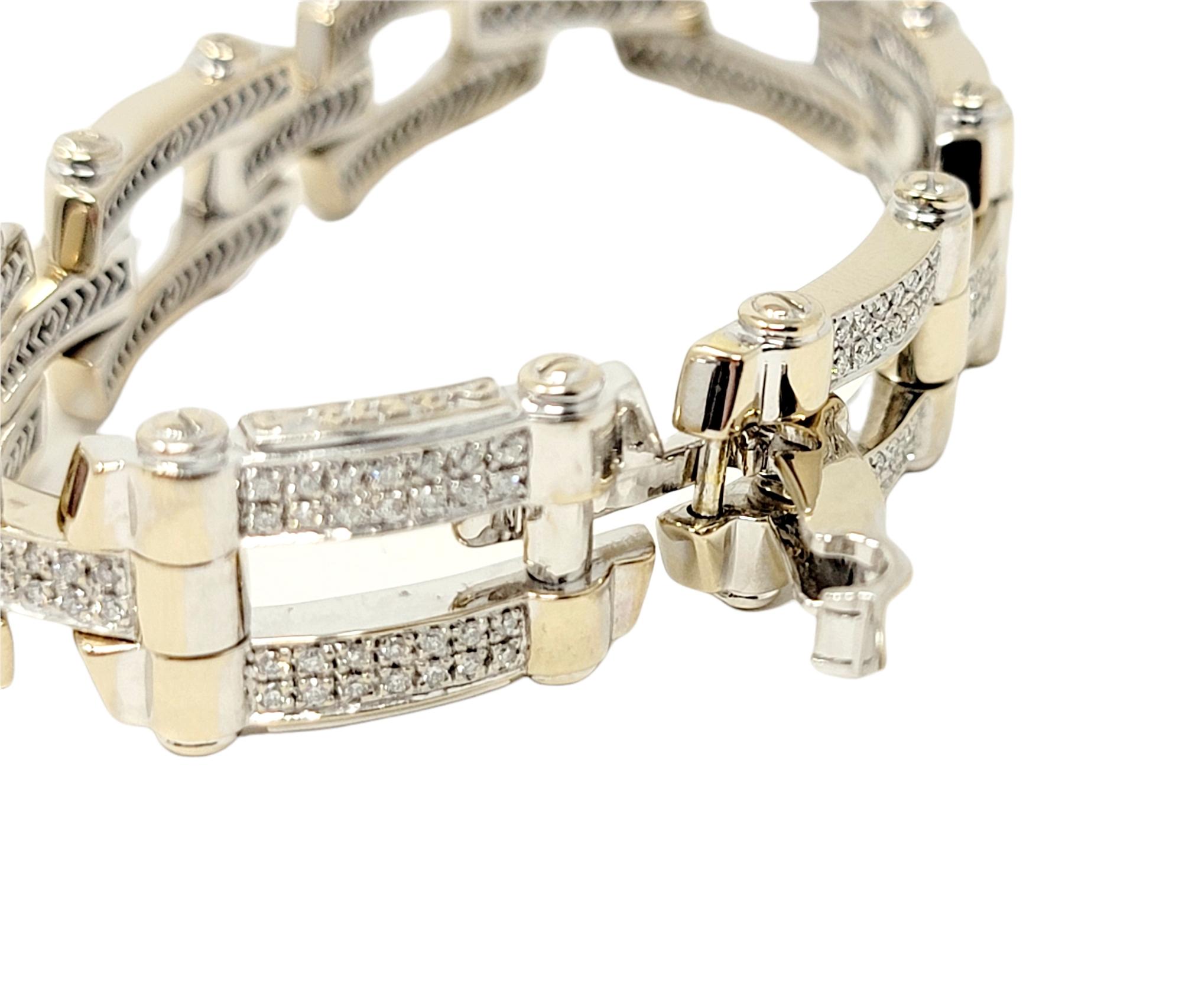 Women's or Men's Philippe Charriol Pave Diamond Screw Link Bracelet in 18 Karat White Gold For Sale