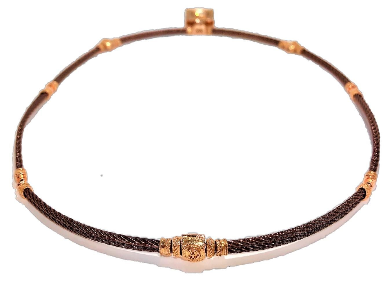 Philippe Charriol Rose Gold Diamond and Cable Necklace 2