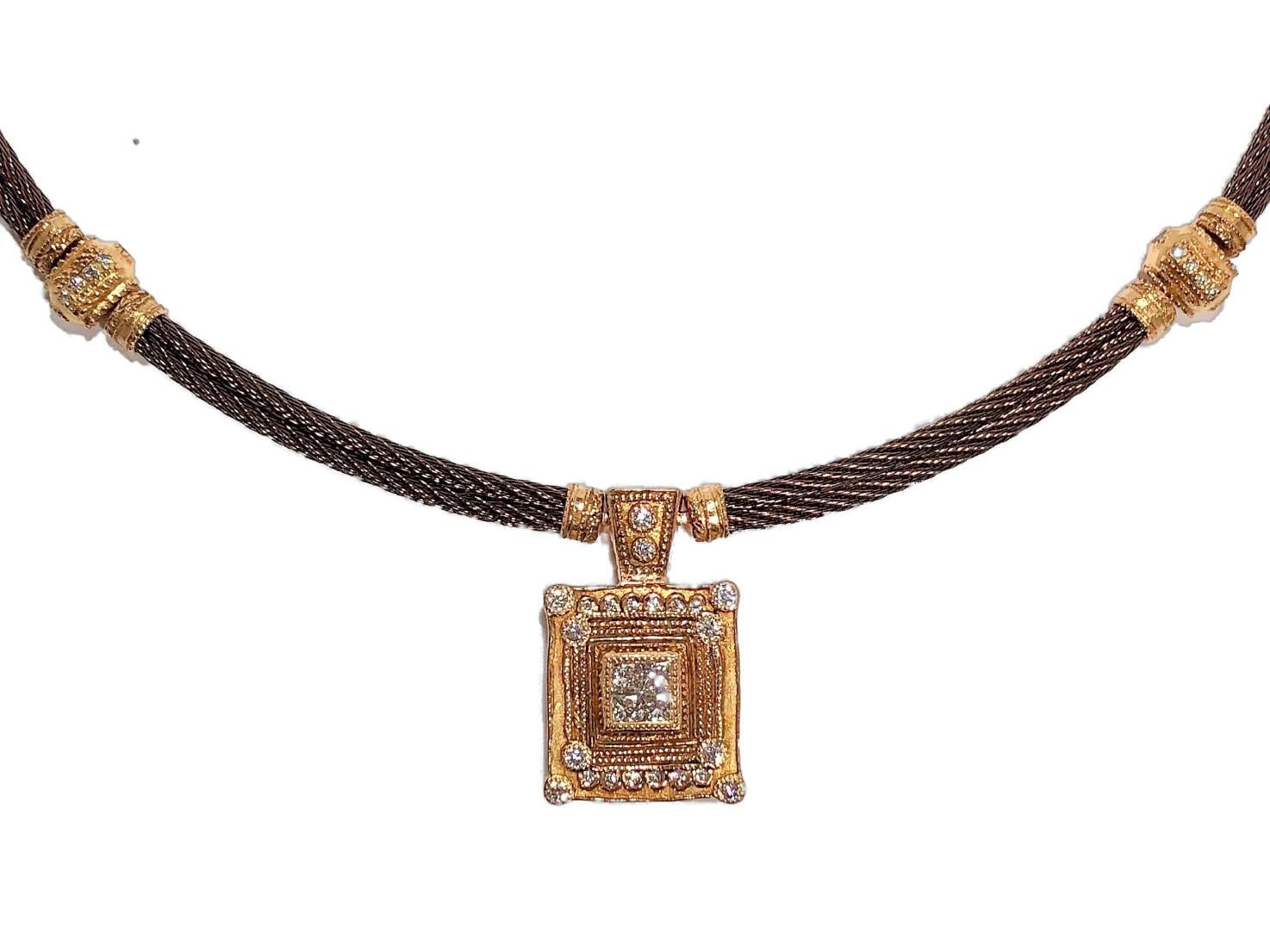 Women's Philippe Charriol Rose Gold Diamond and Cable Necklace