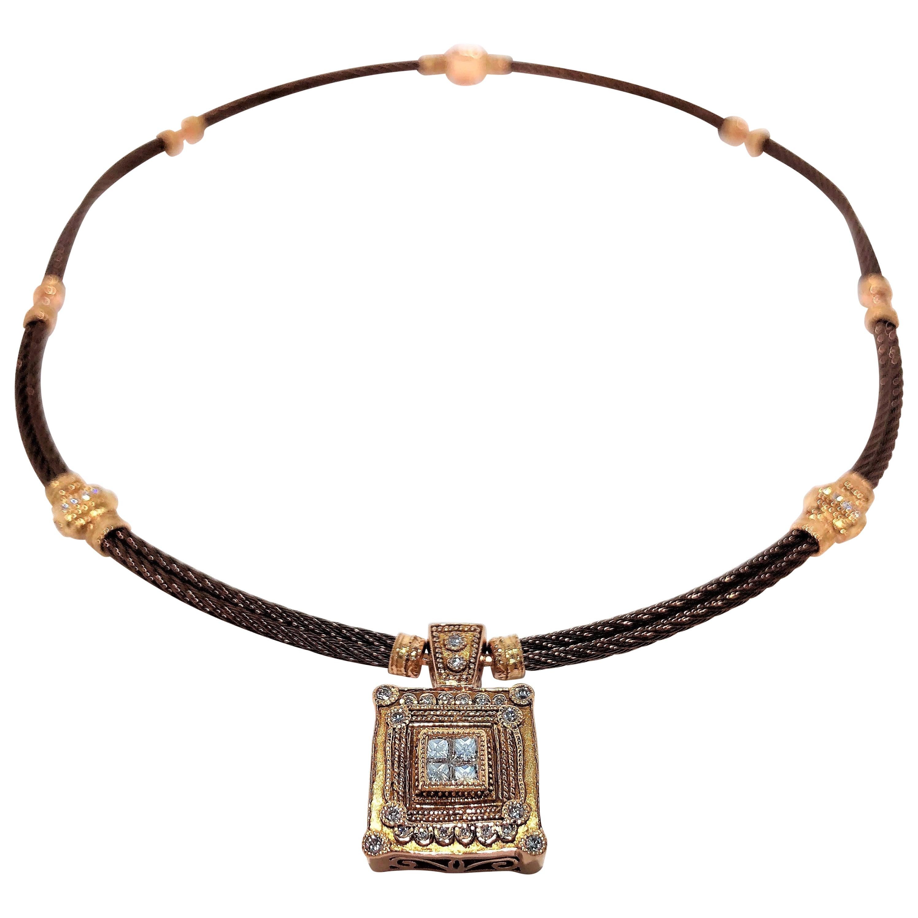 Philippe Charriol Rose Gold Diamond and Cable Necklace