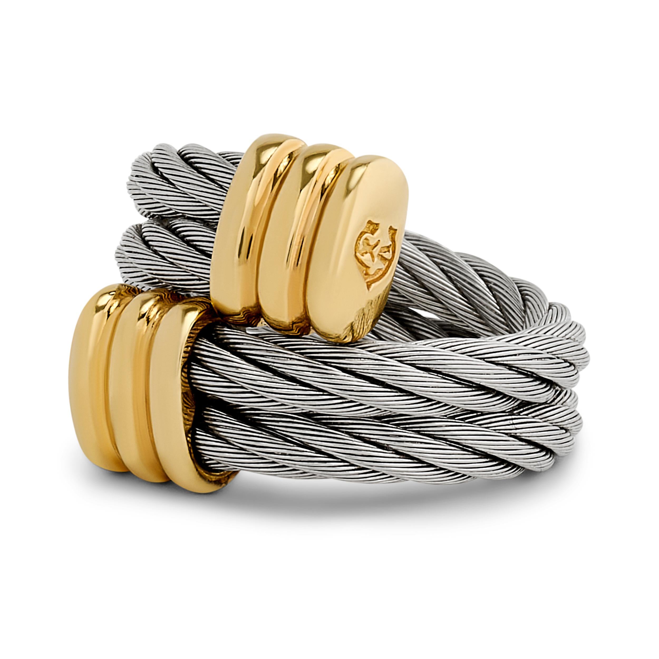 Women's or Men's Philippe Charriol Stainless Steel and Gold Plated Titanium Rope Bypass Flex Ring