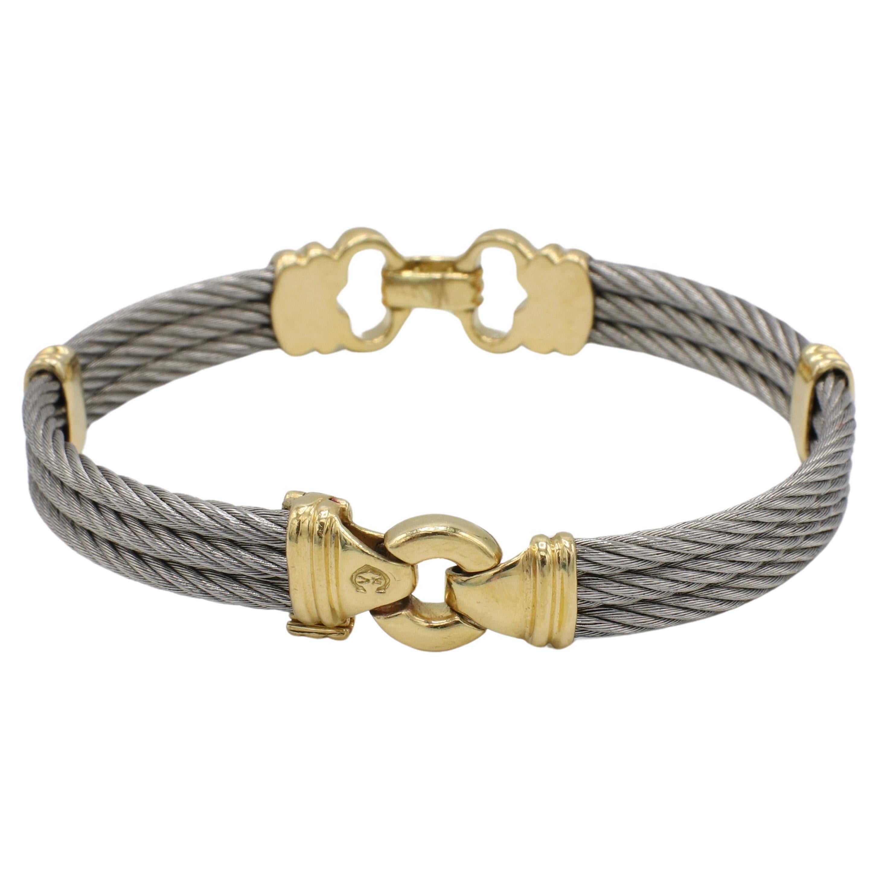 Modern Philippe Charriol Steel & 18 Karat Yellow Gold Bracelet