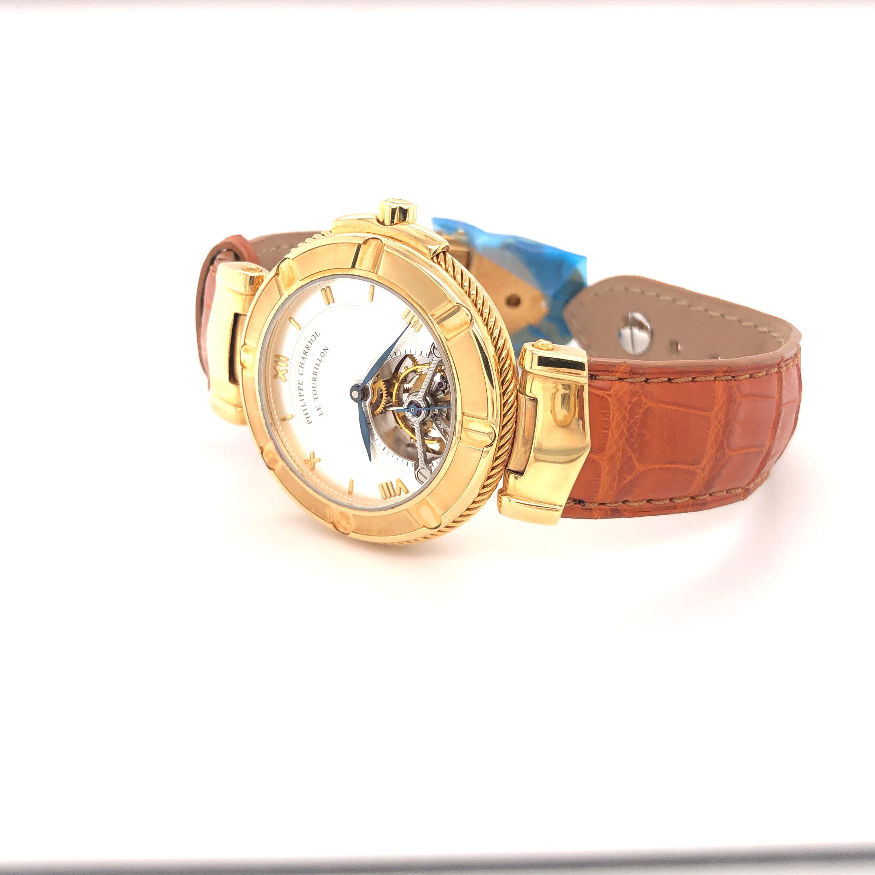 Philippe Charriol Tourbillon 18 Karat Yellow Gold Bezel Watch Limited Edition #4 In New Condition For Sale In new york, NY