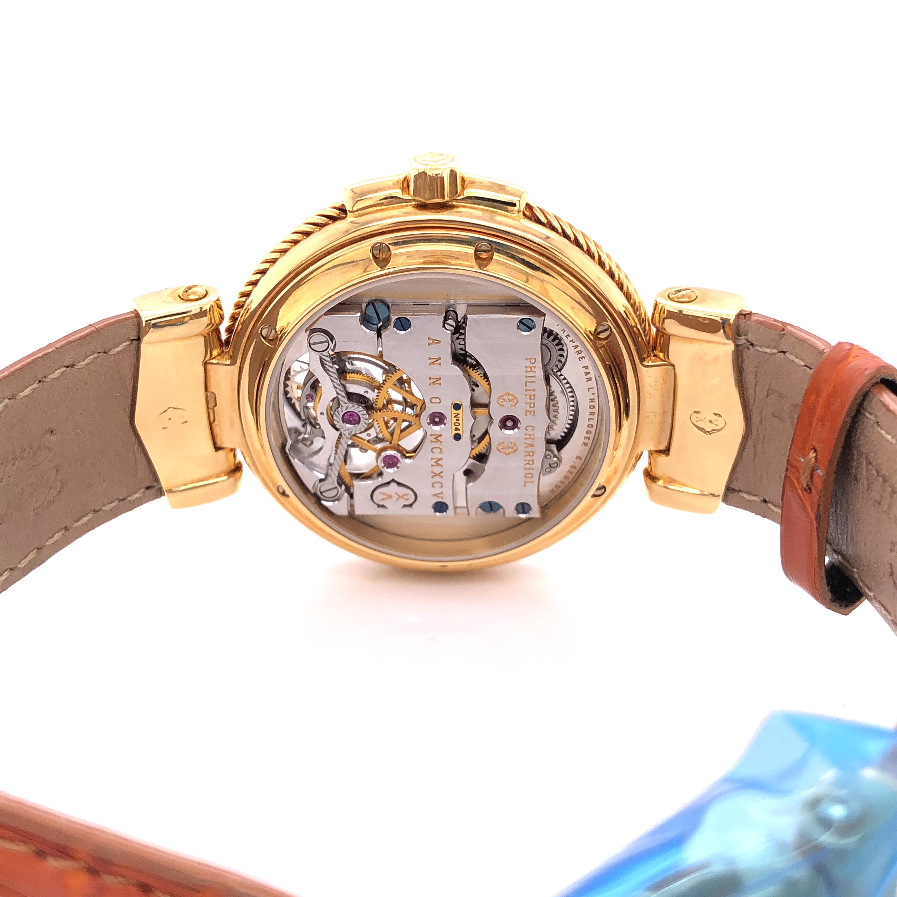 Philippe Charriol Tourbillon 18 Karat Yellow Gold Bezel Watch Limited Edition #4 For Sale 1