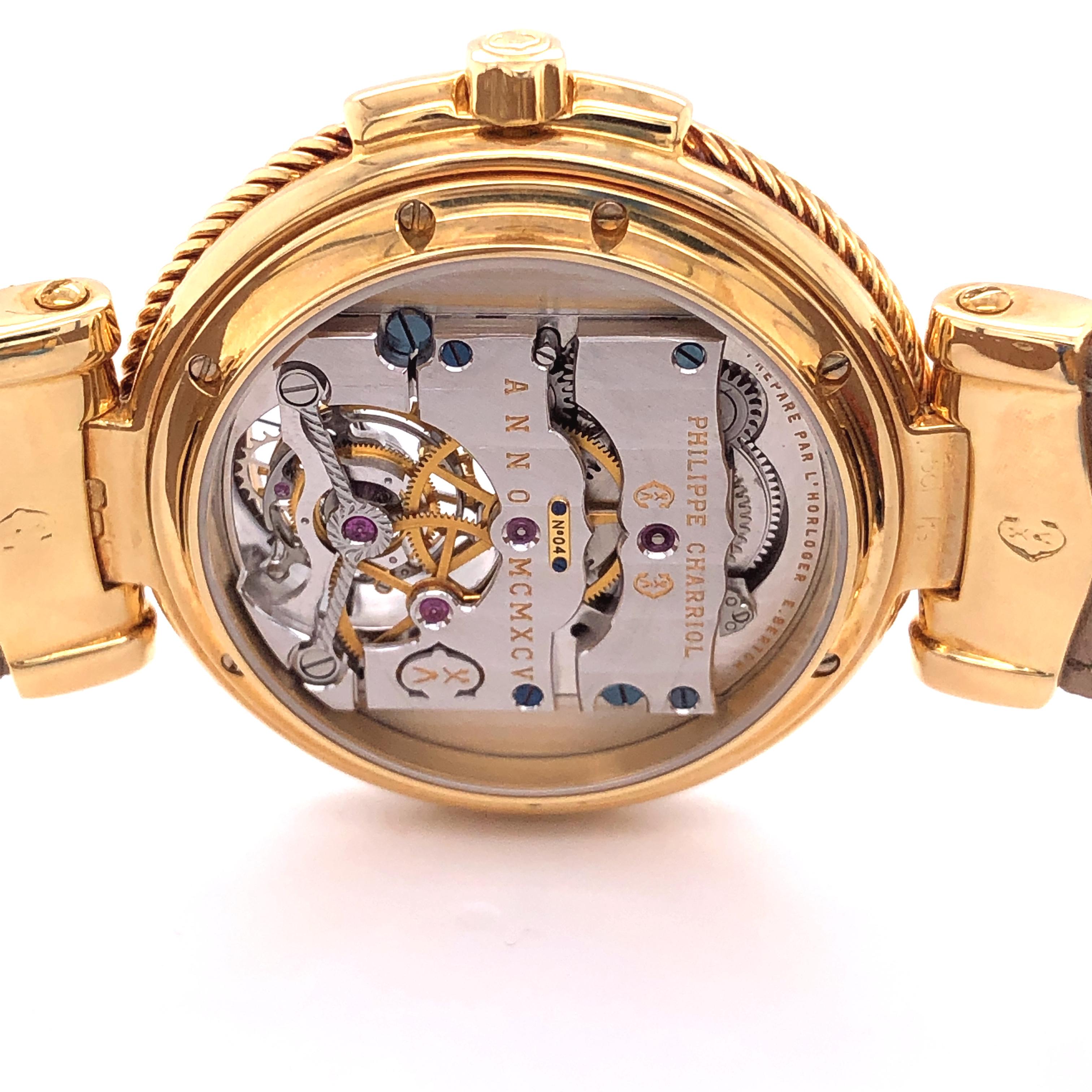 Philippe Charriol Tourbillon 18 Karat Yellow Gold Bezel Watch Limited Edition #4 For Sale 2