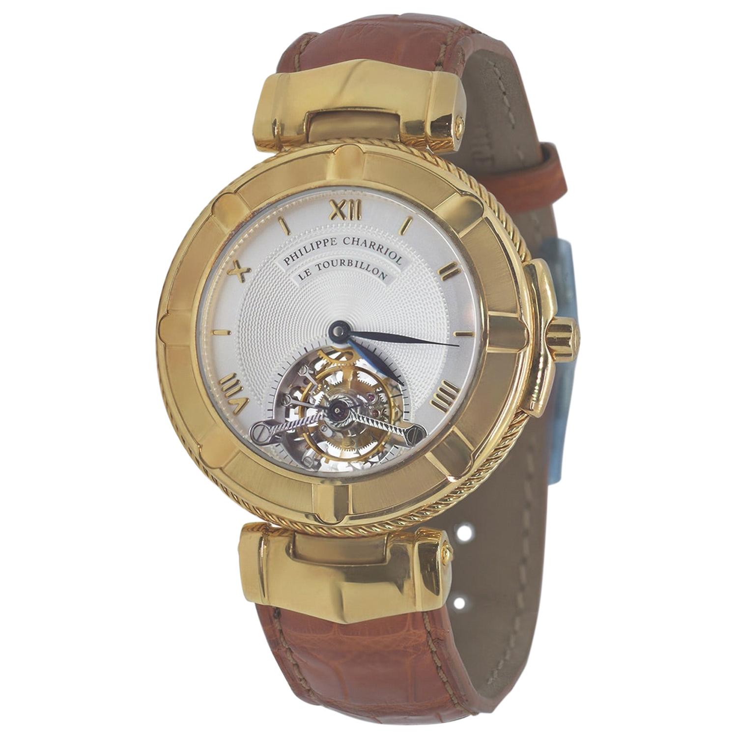 Philippe Charriol Tourbillon 18 Karat Yellow Gold Bezel Watch Limited Edition #4 For Sale