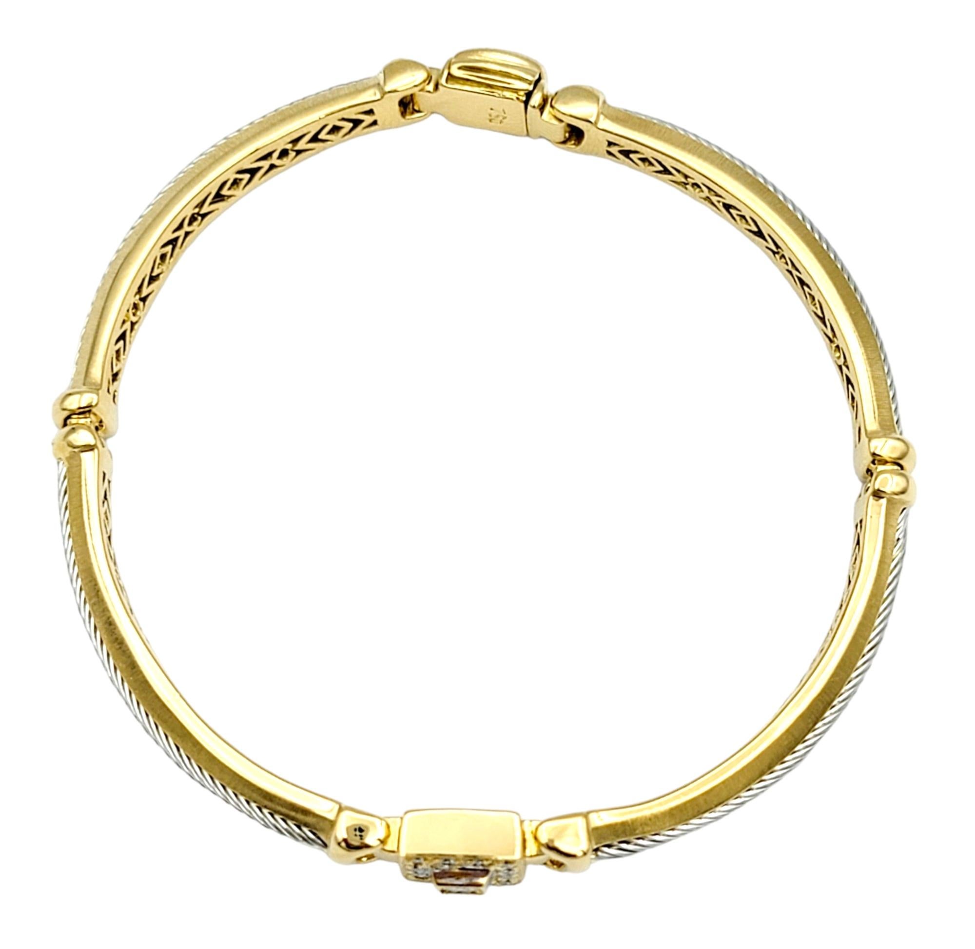 Princess Cut Philippe Charriol Two Tone Bangle Bracelet in 18 Karat Gold and Stainless Steel