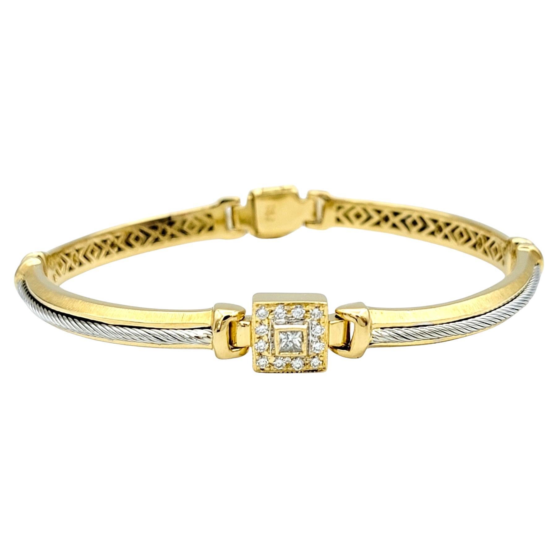 Philippe Charriol Two Tone Bangle Bracelet in 18 Karat Gold and Stainless Steel