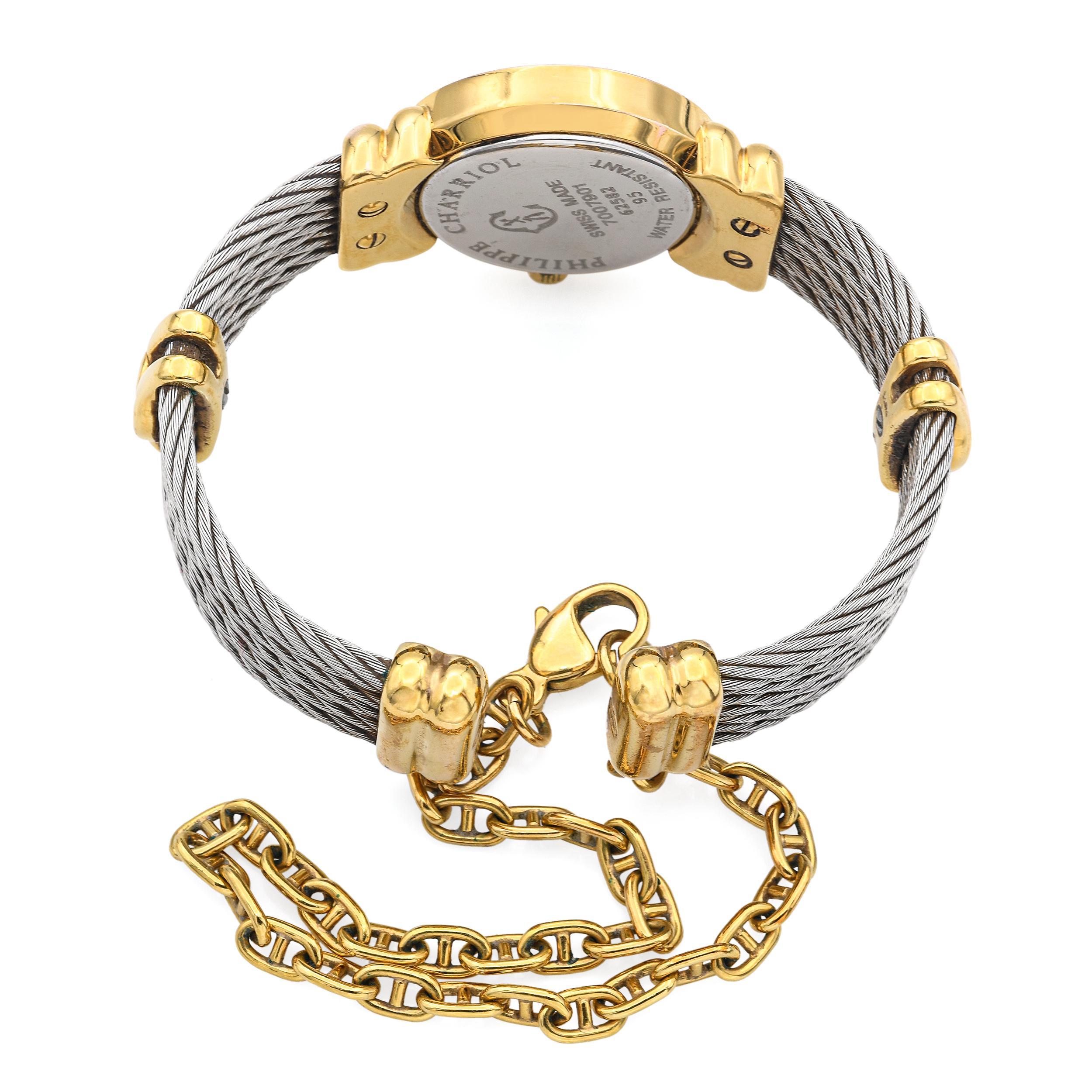 Women's or Men's Philippe Charriol Two-Tone SS & 18k Plated Diamond Cable Cuff Quartz Watch For Sale