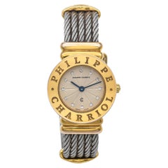 Vintage Philippe Charriol Two-Tone SS & 18k Plated Diamond Cable Cuff Quartz Watch