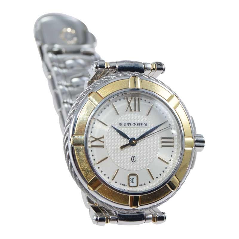 Philippe Charriol Gelbgold Edelstahl-Armband Quarz-Uhr (Moderne) im Angebot