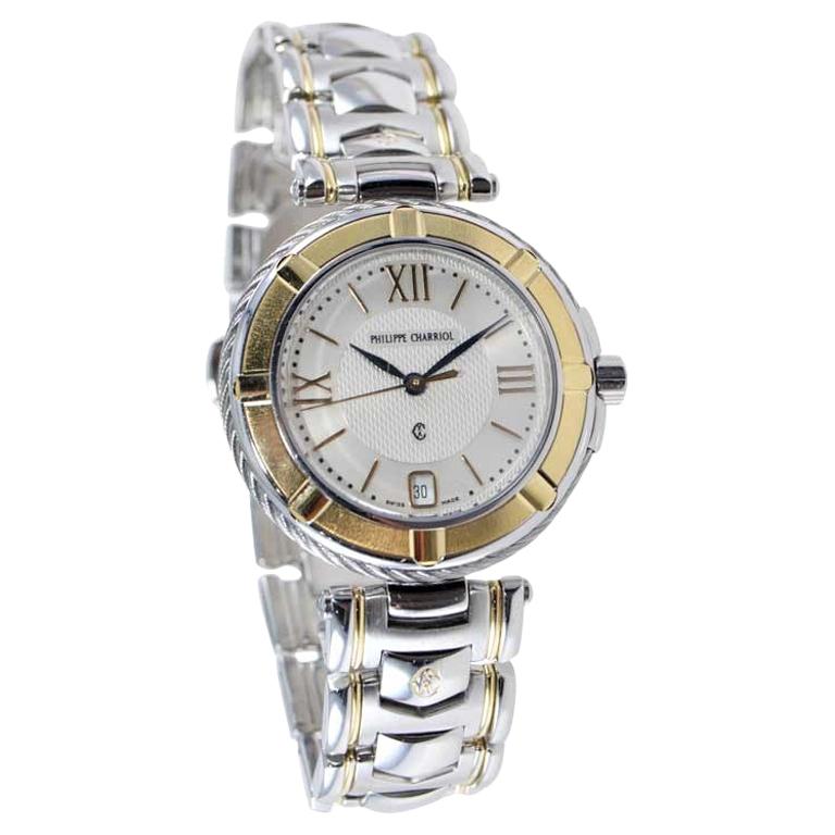 Philippe Charriol Yellow Gold Stainless Steel Bracelet Quartz Watch For Sale