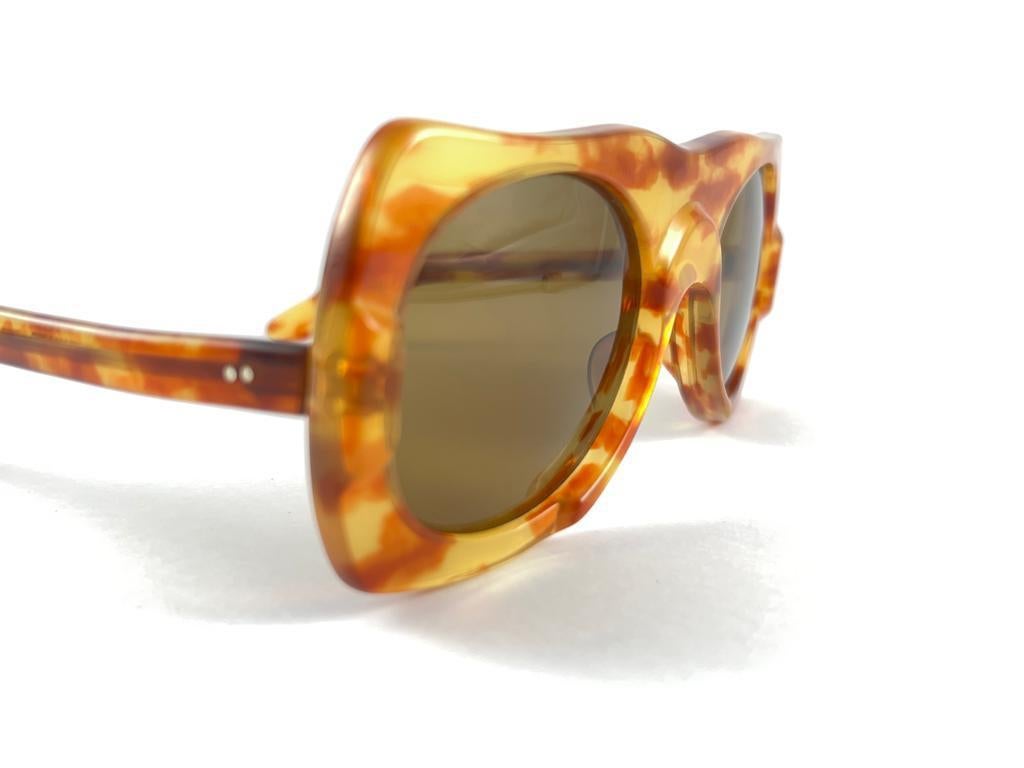 Brown Philippe Chevallier Avant Garde Translucent Light Tortoise Sunglasses 1960s  For Sale