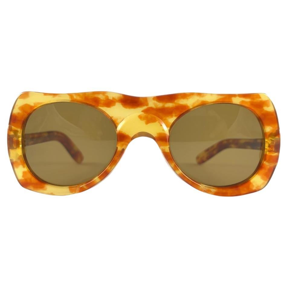 Philippe Chevallier Avant Garde Translucent Light Tortoise Sunglasses 1960s  For Sale